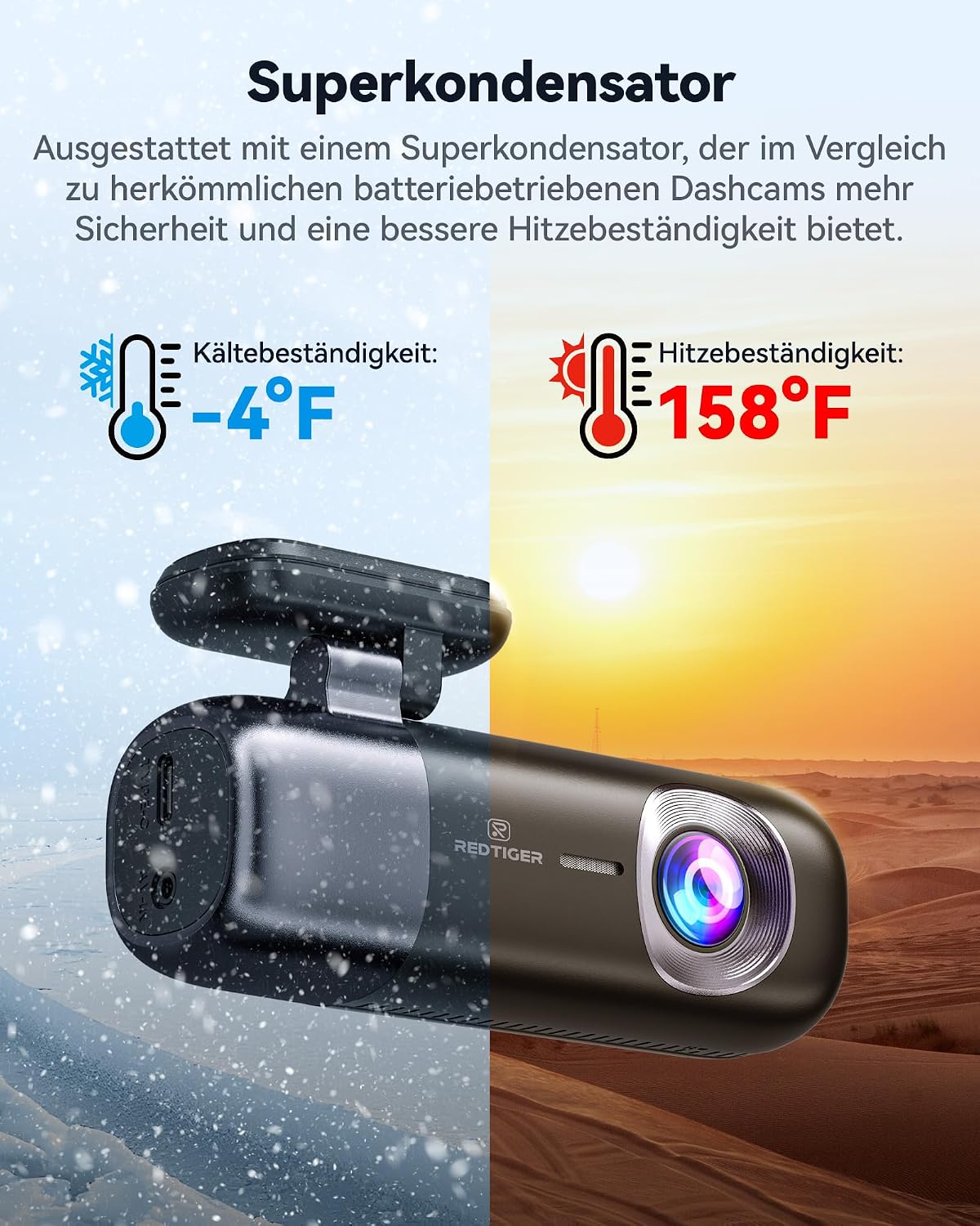 Thumbnail 5 de REDTIGER F9 Dual-Dashcam – Front 4K / Rückkamera 1080p mit GPS, WLAN 5,8 GHz und App-Steuerung