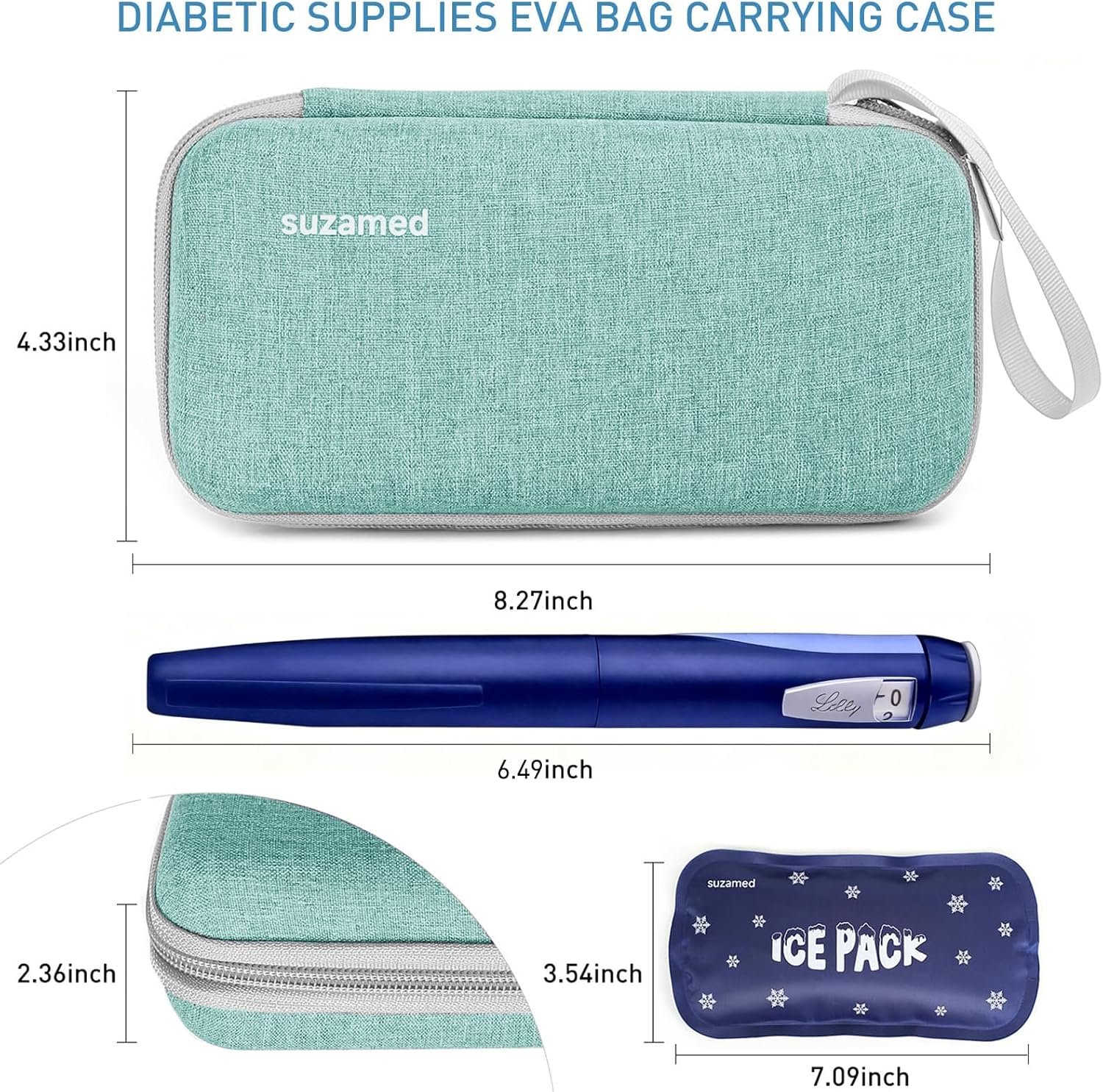 Thumbnail 4 de Suzamed Insulin Cooler Travel Case with EVA Insulation and 2 Ice Packs (Green)