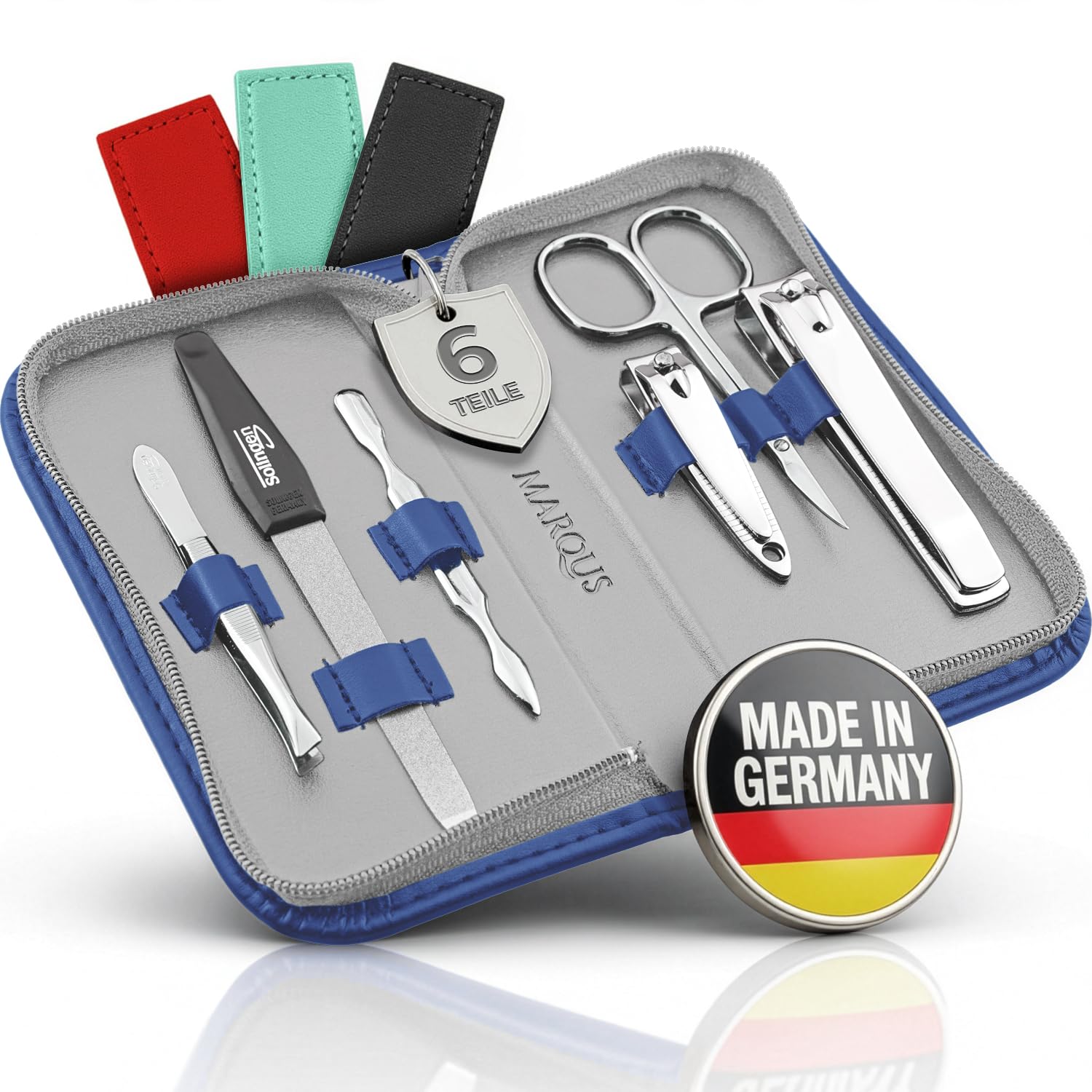 Detalle de Maniküre-Set Solingen aus glanzvernickeltem poliertem Stahl im Kunst-Leder Etui (6-teilig)