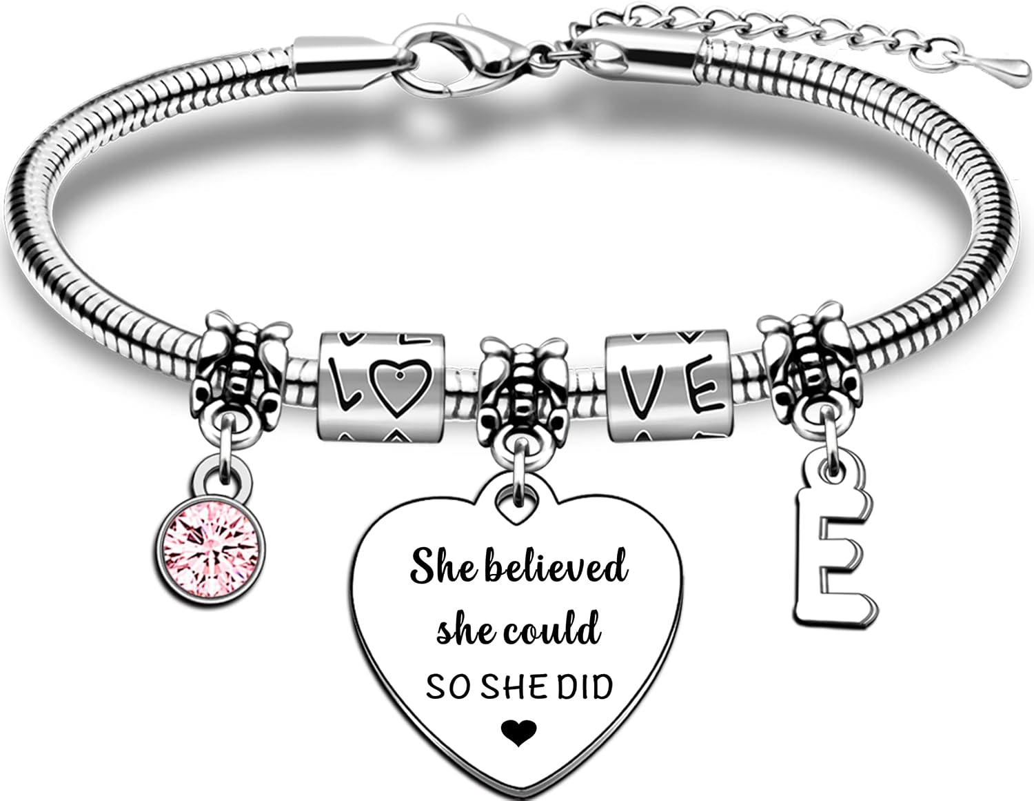 Thumbnail 5 de JMIMO Inspirational Alphabet Initial Bracelet Set – 'She believed she could so she did' Gift for Women and Girls