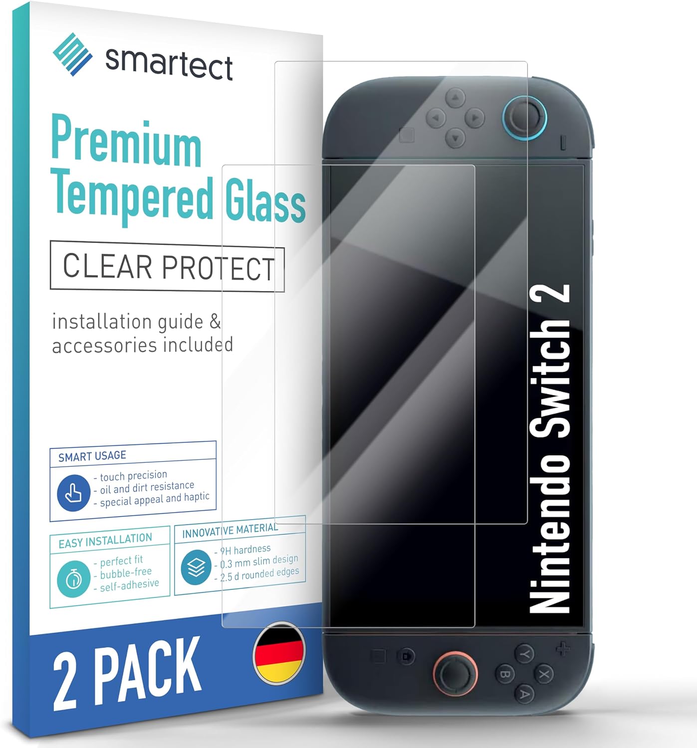 Detalle de smartect 2Pack_Nintendo_Switch_2 gehard glas, 9H, 0,3 mm, 2 stuks