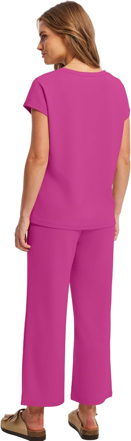 Thumbnail 4 de Saloogoe Two-Piece Lounge Set for Women: V-Neck Cap Sleeve Top & Wide-Leg Pants