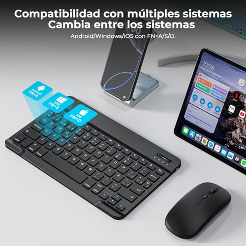Detalle 2 de Cimetech teclado y ratón inalámbrico Bluetooth ultrafino ergonómico (QWERTY español) con batería recargable