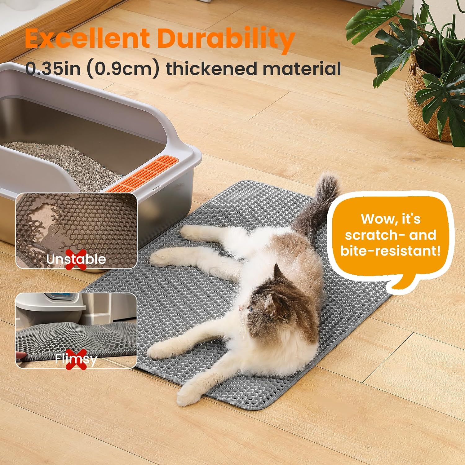 Detalle 1 de Petinstinct 22x30 Inch Grey Cat Litter Mat, Double-Layer Honeycomb, Waterproof