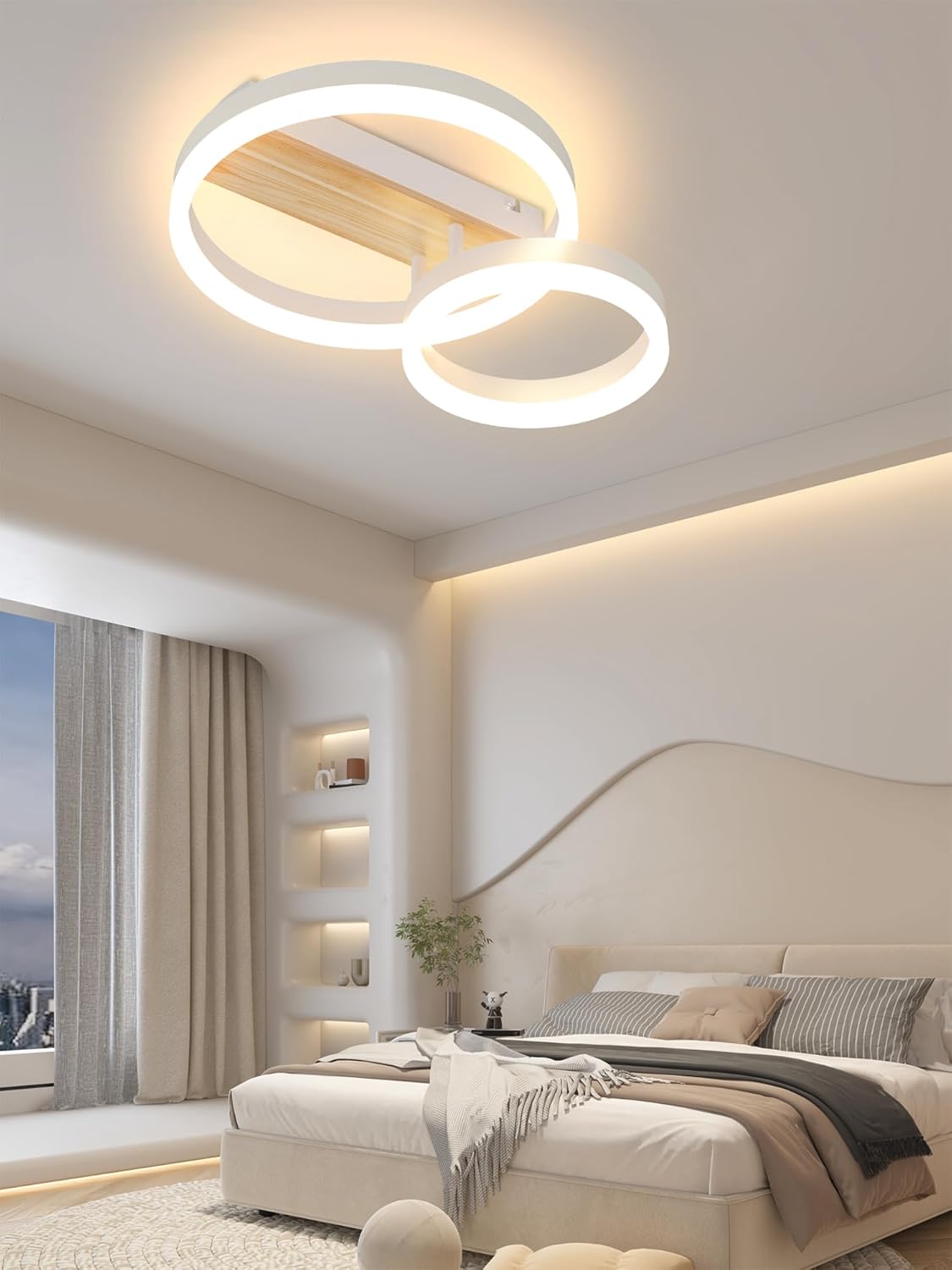 Thumbnail 5 de FANLG LED Deckenleuchte Dimmbar 40 cm – Zweiring-Design mit Nachtlicht für Schlafzimmer, Wohnzimmer, Büro