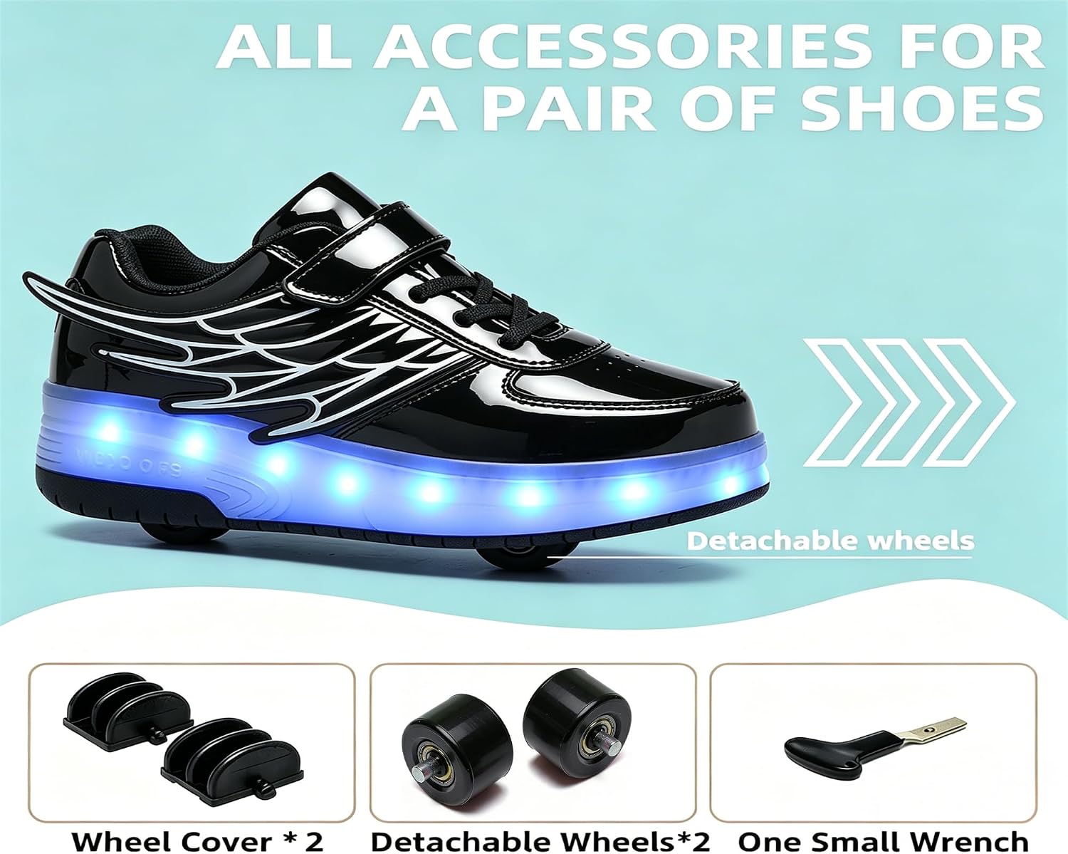 Detalle de Hoverkickes LED Roller Skate Shoes for Kids with Rechargeable Lights and Detachable Wheels