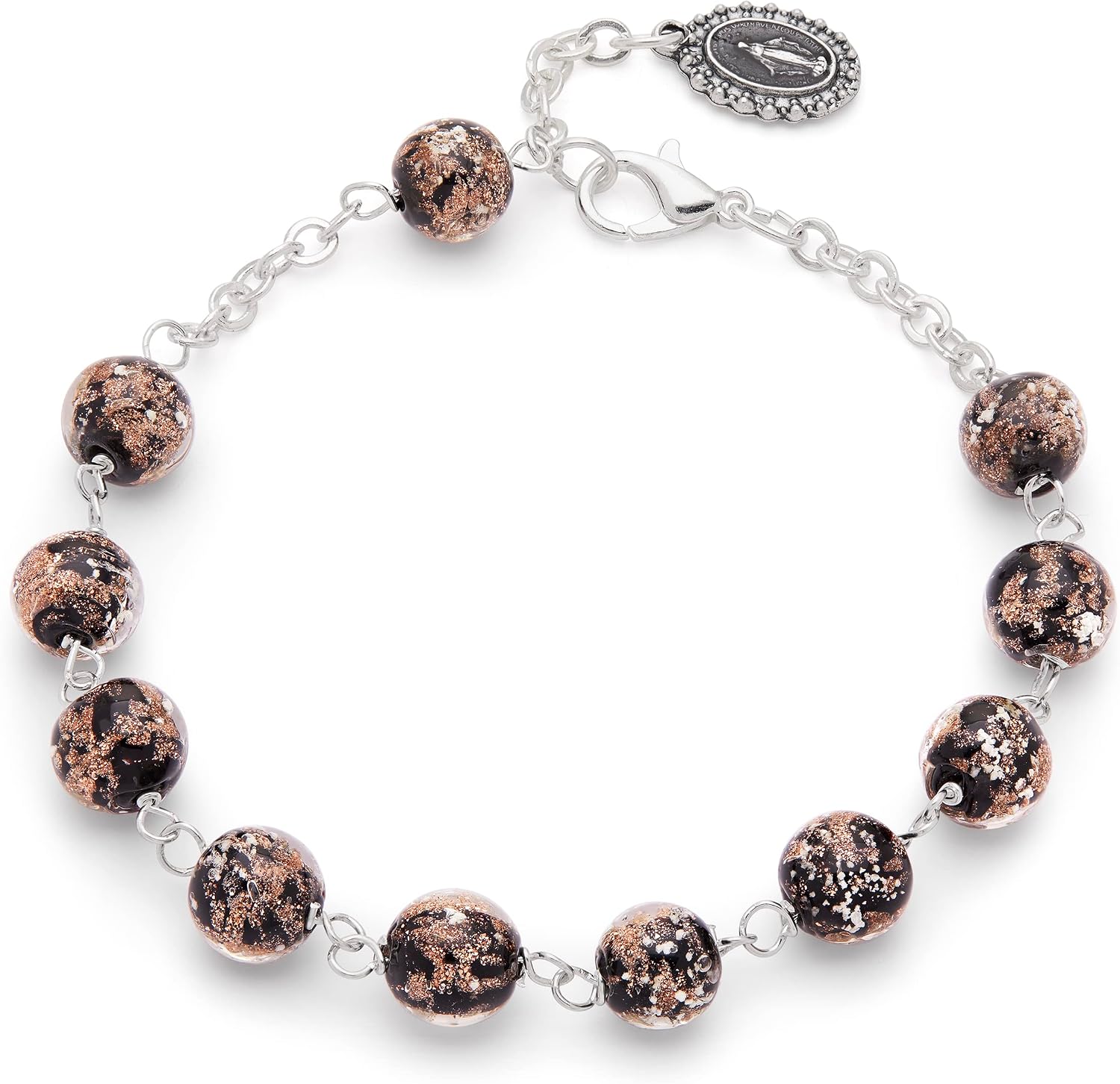 Rosario Bracciale Religioso Mondo Cattolico con Perle in Legno di Ulivo, Vetro Veneziano o Madreperla – Spirito Santo e Vergine Miracolosa