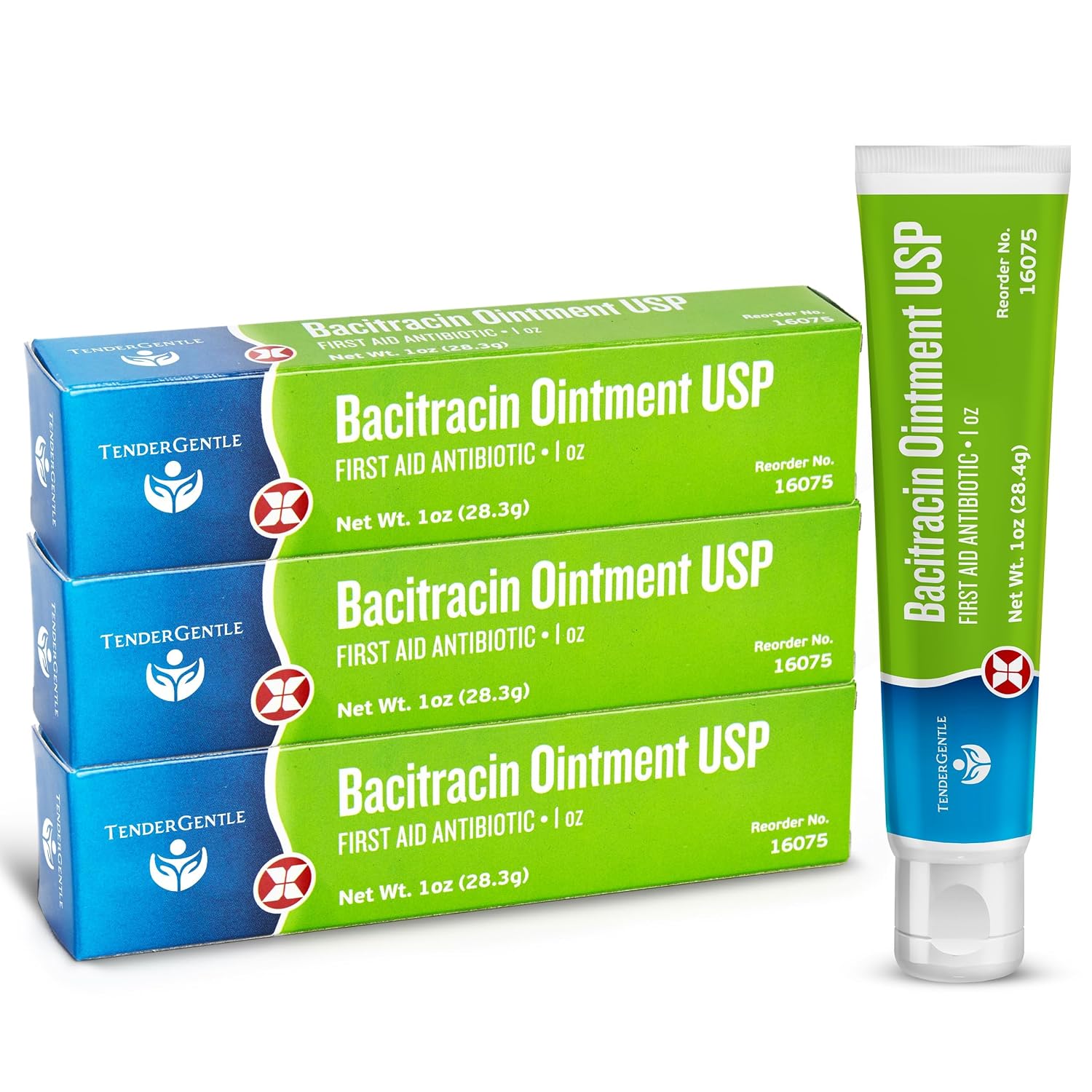 Detalle de TenderGentle TG-160753 Bacitracin Zinc Antibiotic Ointment, 1 oz, 3-Pack