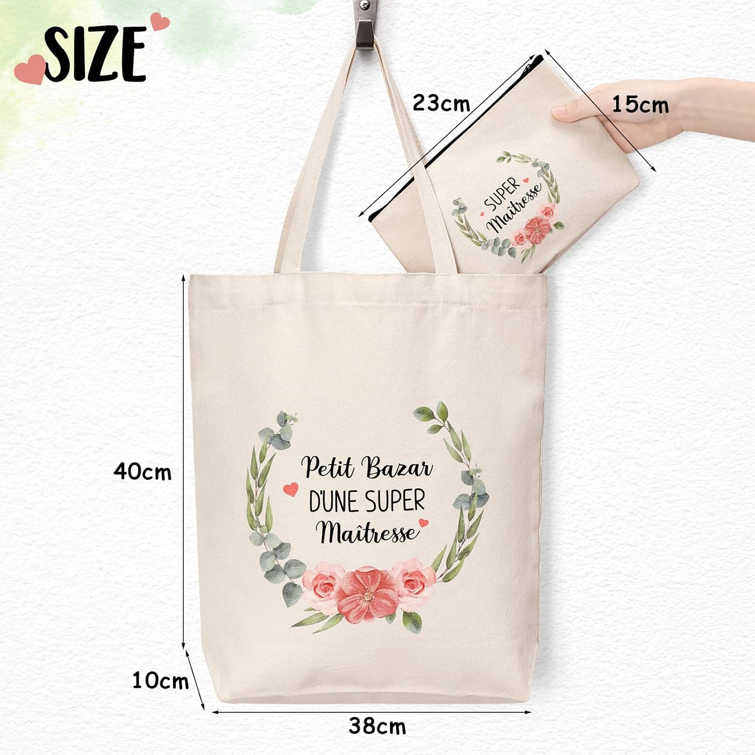 Thumbnail 6 de Rhdekoein Tote Bag avec Petite Pochette – Lot de 2 sacs coton pour maîtresse