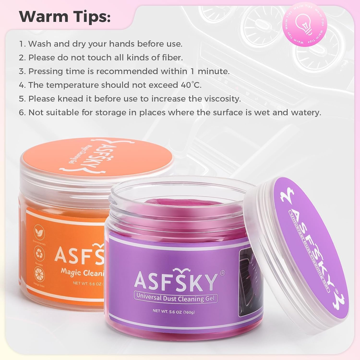 Thumbnail 6 de ASFSKY 2er Tastatur-Reinigungsgel (Reinigungsschleim) für Auto, PC & Co. – Orange + Rosa