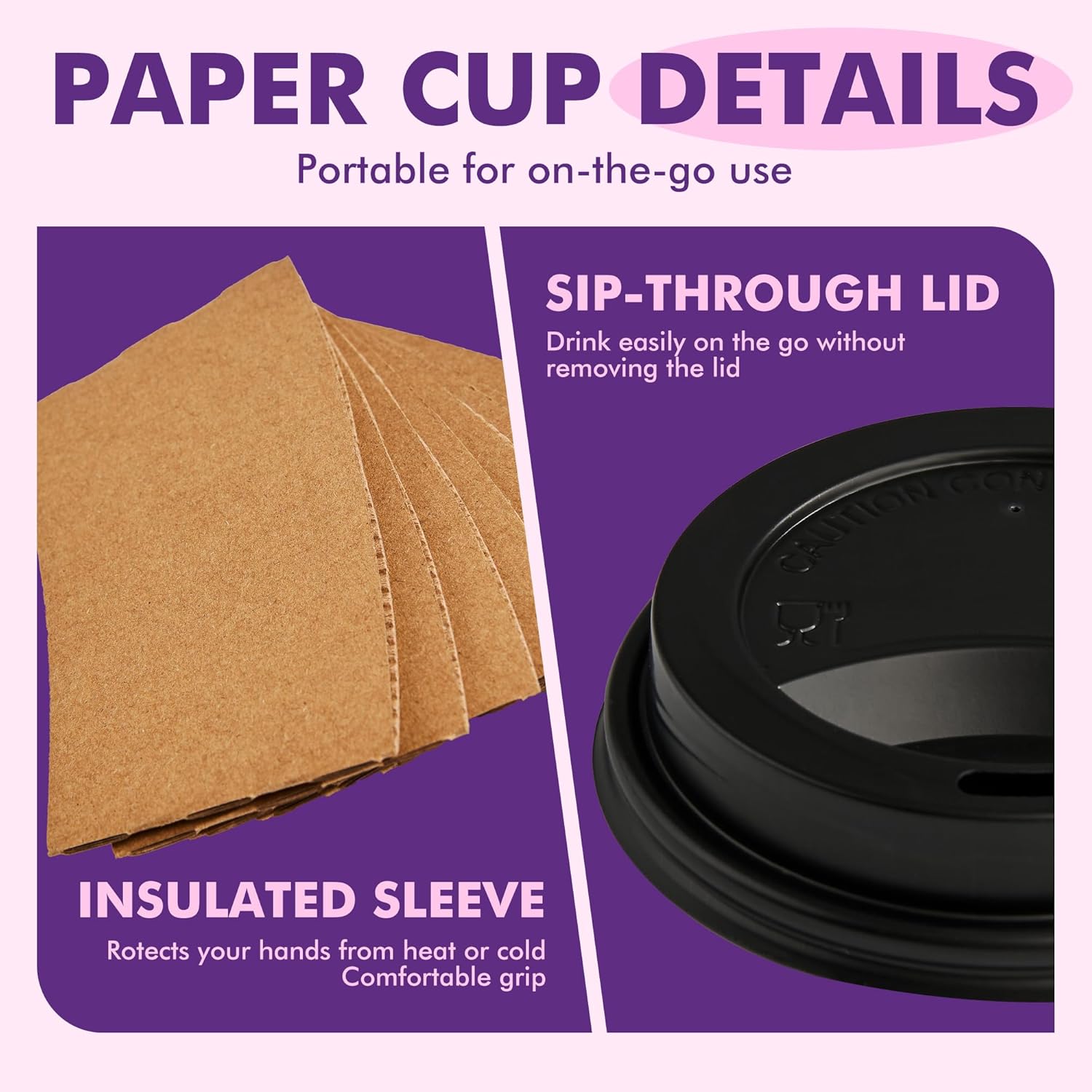 Detalle de PACKINNO 12 oz 50 Count Black Disposable Cups with Lids, Sleeves, and Straws (All-in-One)