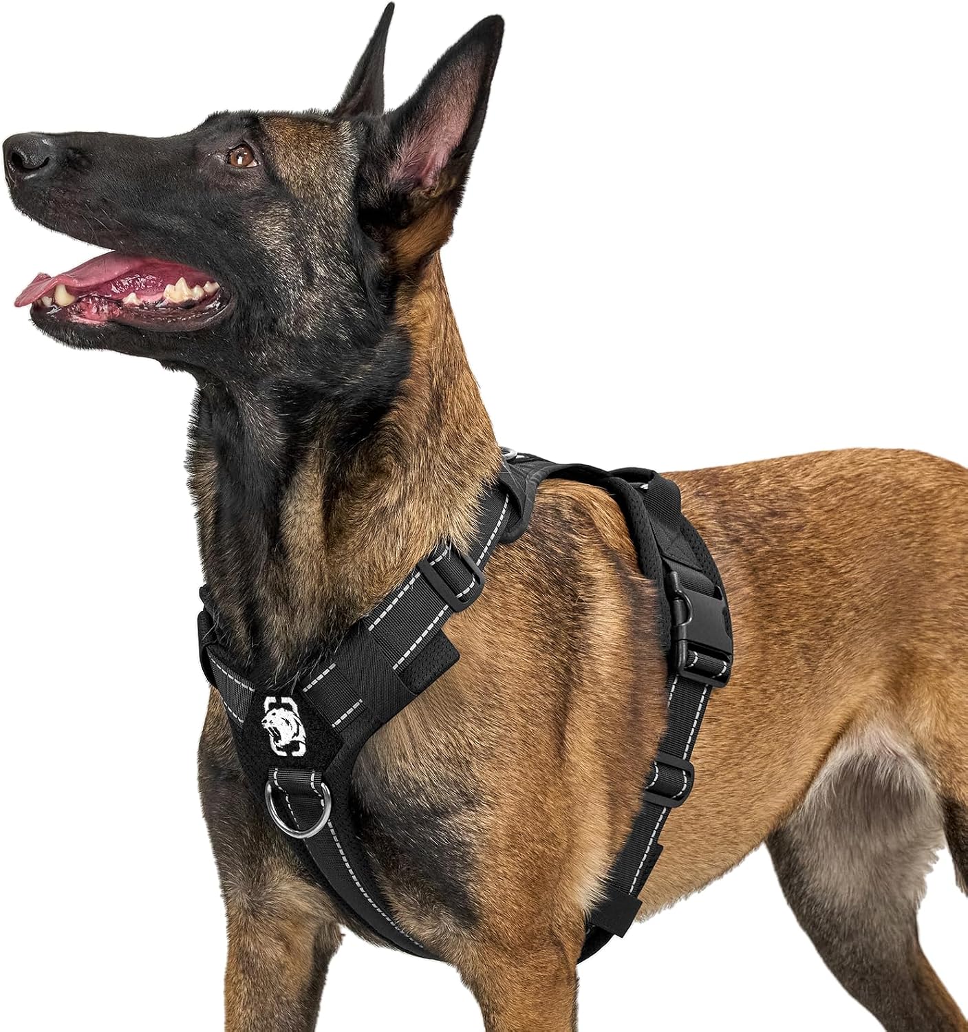 Detalle de OneTigris DIESEL Hundegeschirr (Diesel) – weich gepolstert, 4 Einstellpunkte, reflektierend, 3 D-Ringe (Schwarz, L)