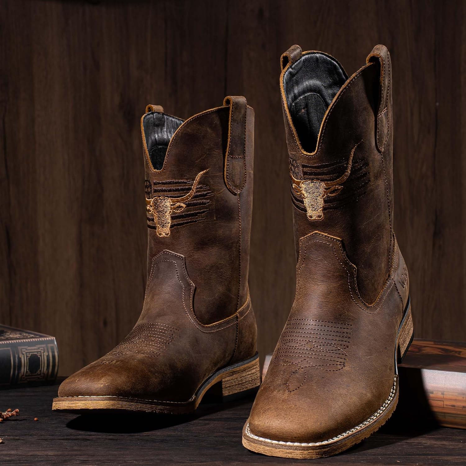 Thumbnail 3 de Winbird Men’s Square-Toe Cowboy Boots (Vegan or Genuine Leather) — Pull-On Western Boots with Slip-Resistant Outsole
