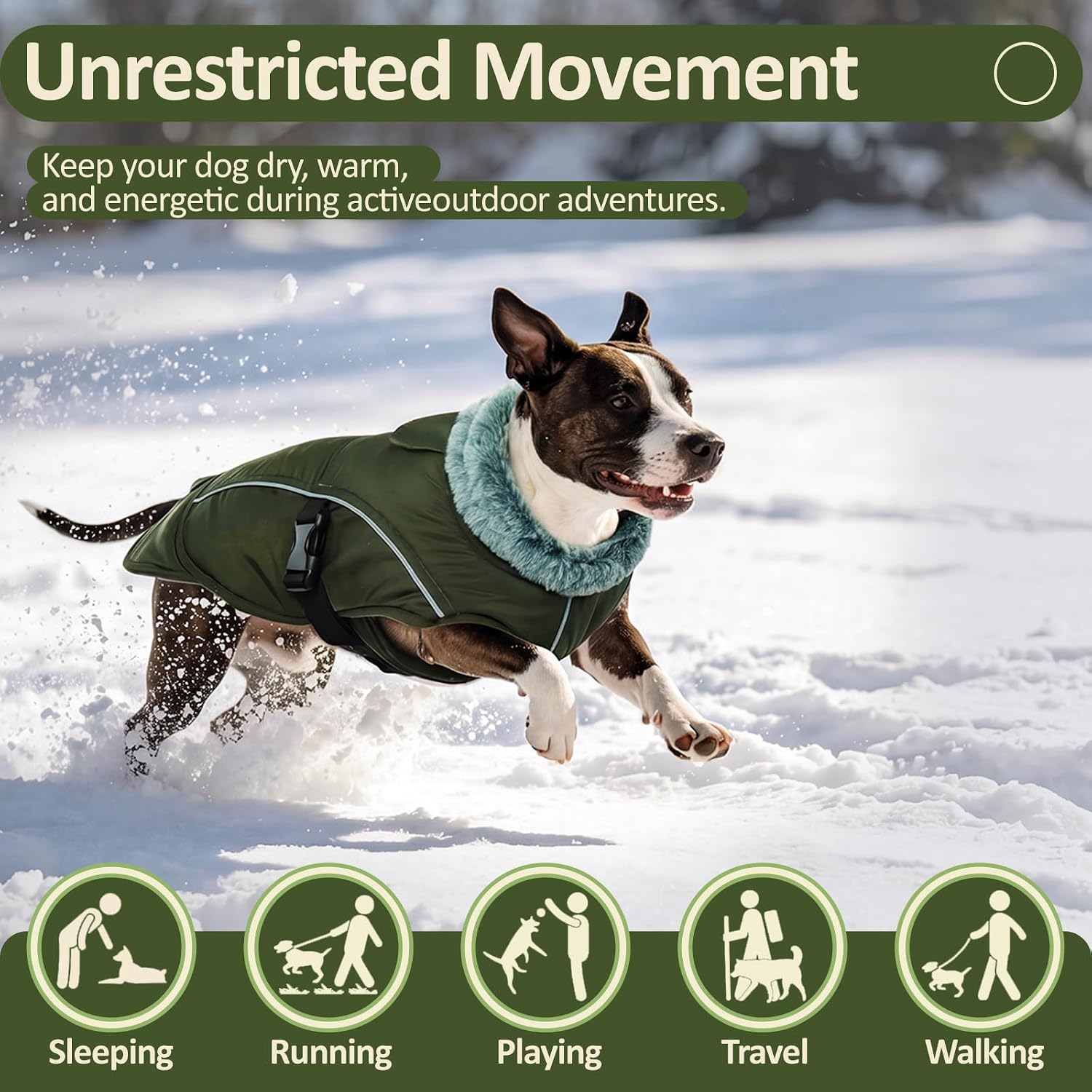 Detalle 2 de DENTRUN C05-358MF -15 Winter Dog Coat, Reflective Fleece, Army Green