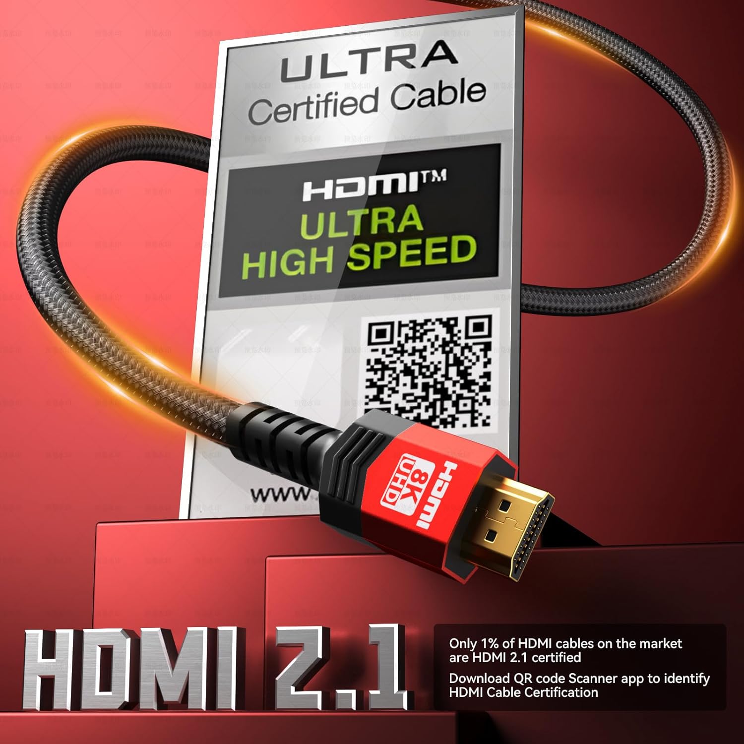 Thumbnail 1 de Adrenenjoyer 8K HDMI 2.1 Cable (30 ft, 48Gbps) with VRR, eARC, HDR10+, and DTS:X