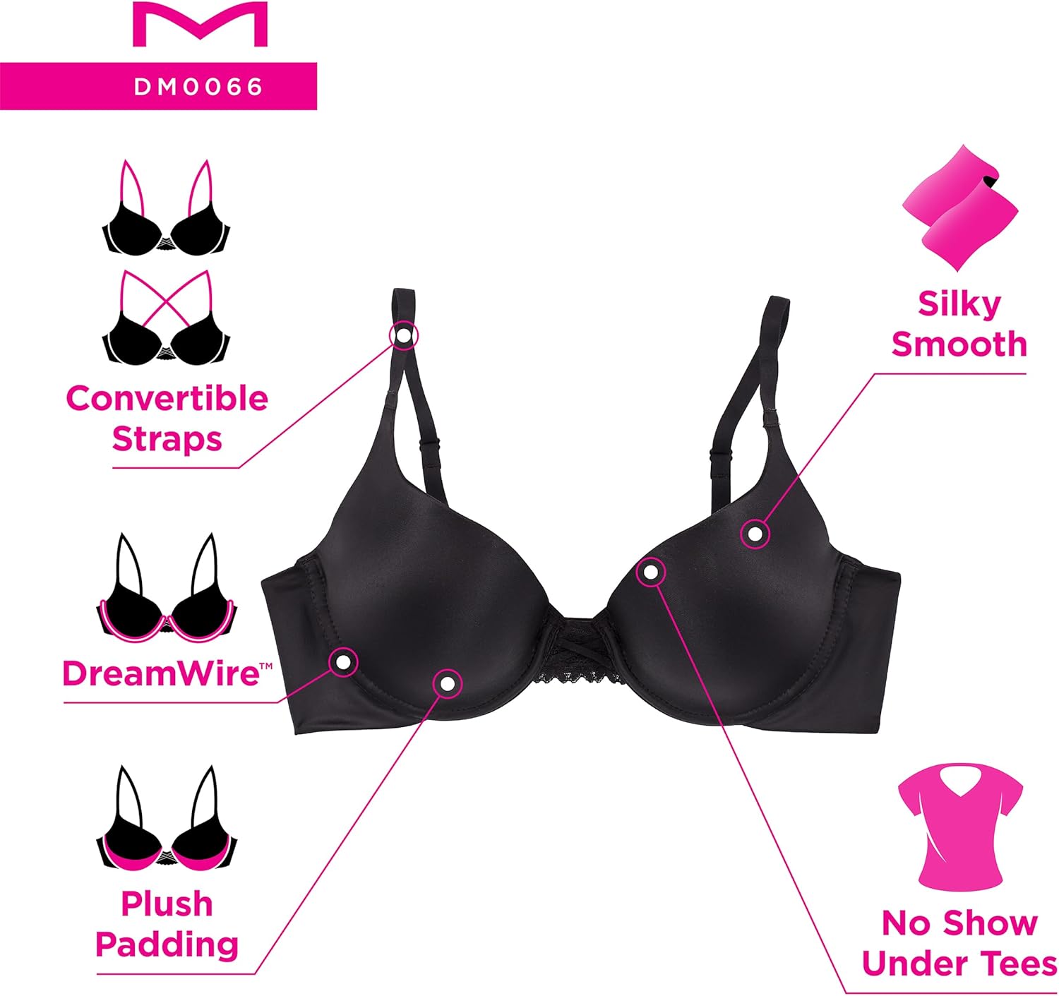 Thumbnail 5 de Maidenform Dreamwire push-up bra (wire-free feel) with convertible straps and demi coverage