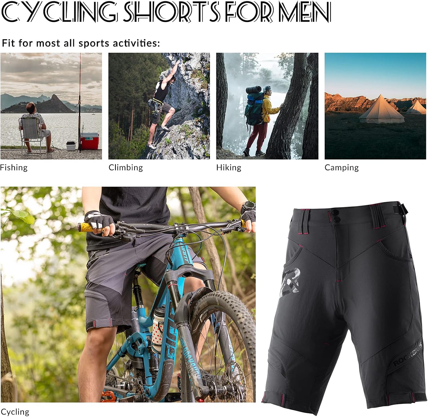 Thumbnail 4 de ROCKBROS Pantaloncini MTB da uomo con imbottitura 4D e fascia 2 in 1