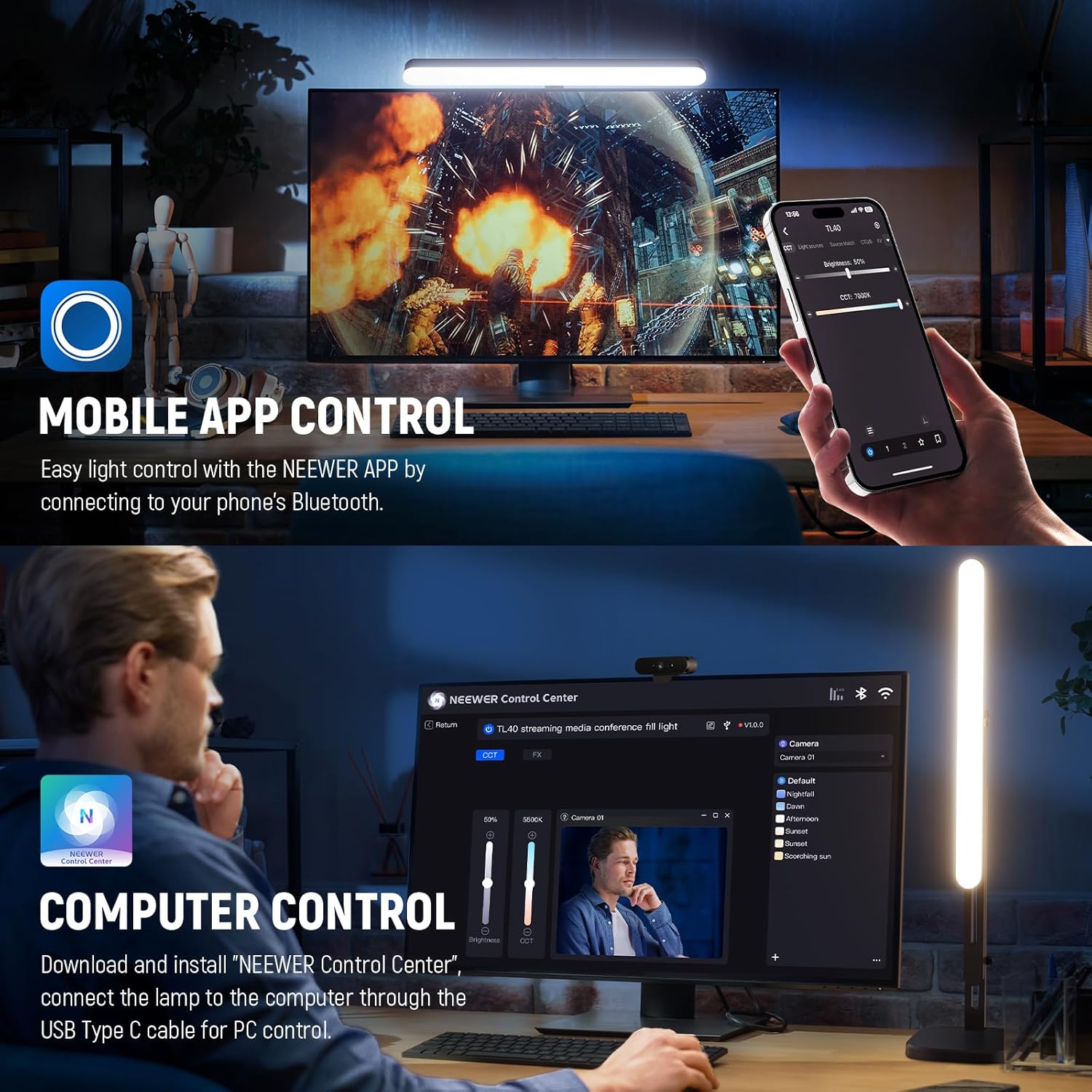 Thumbnail 6 de NEEWER TL40 USB Streaming Light Bar LED with App/PC/Mac Control (2900K–7000K, CRI 95+, Flicker-free)