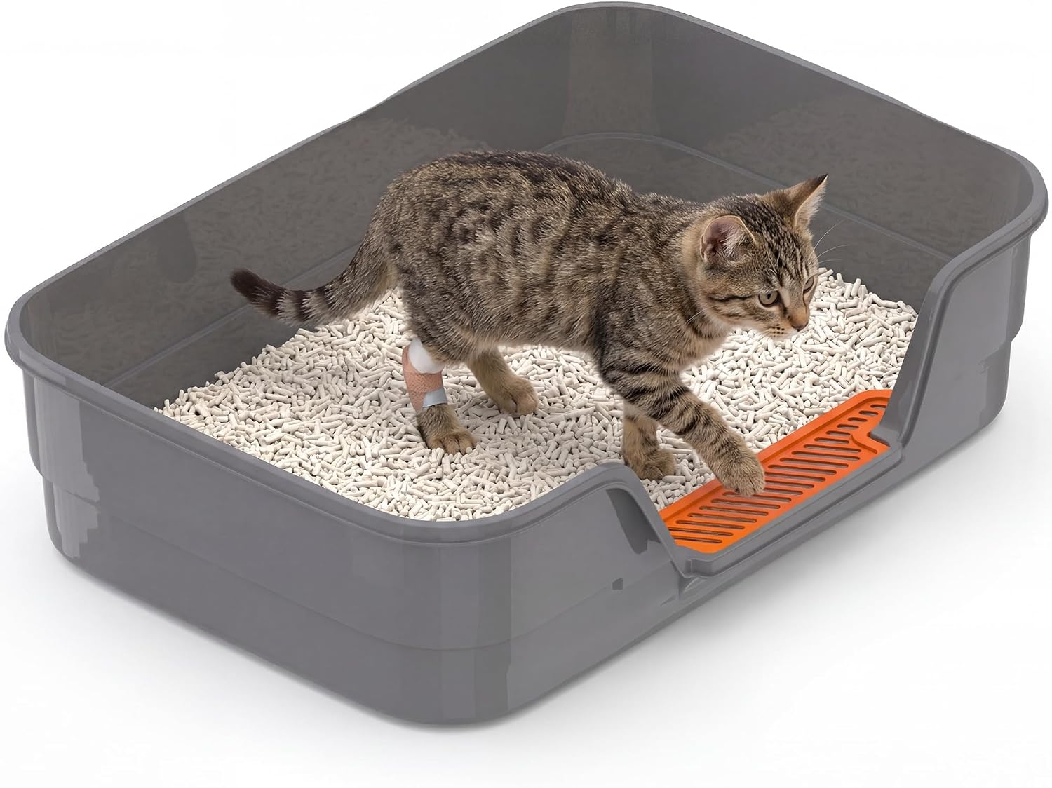 Imagen de Suhaco Large Cat Litter Tray with High Sides & Low Entry – Open 60x40x16 cm, No Lid, Anti-Splash Fence en OfertitasTOP