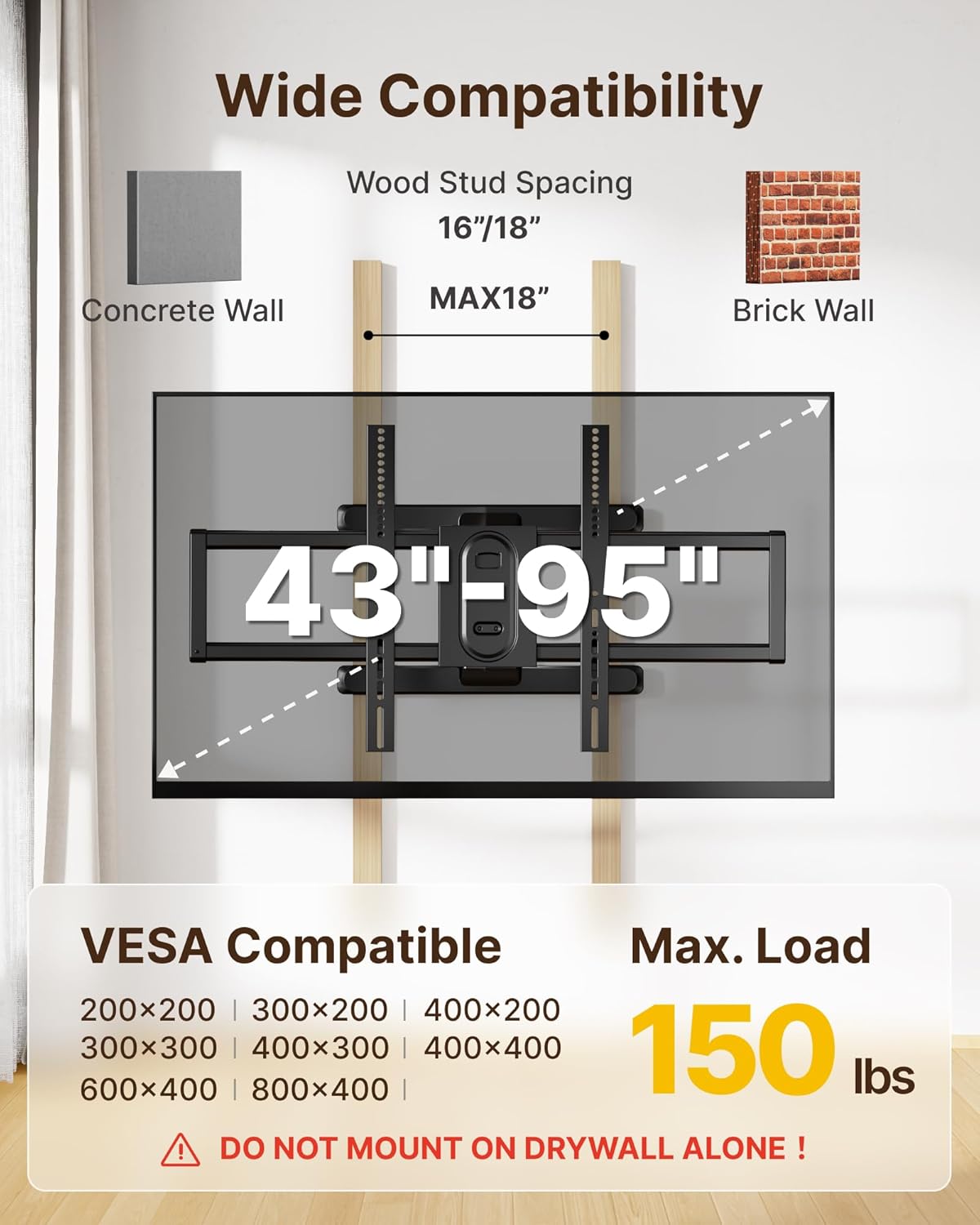 Detalle 2 de monTEK Full Motion TV Wall Mount for 43-90 Inch TVs with 22" Arm Extension