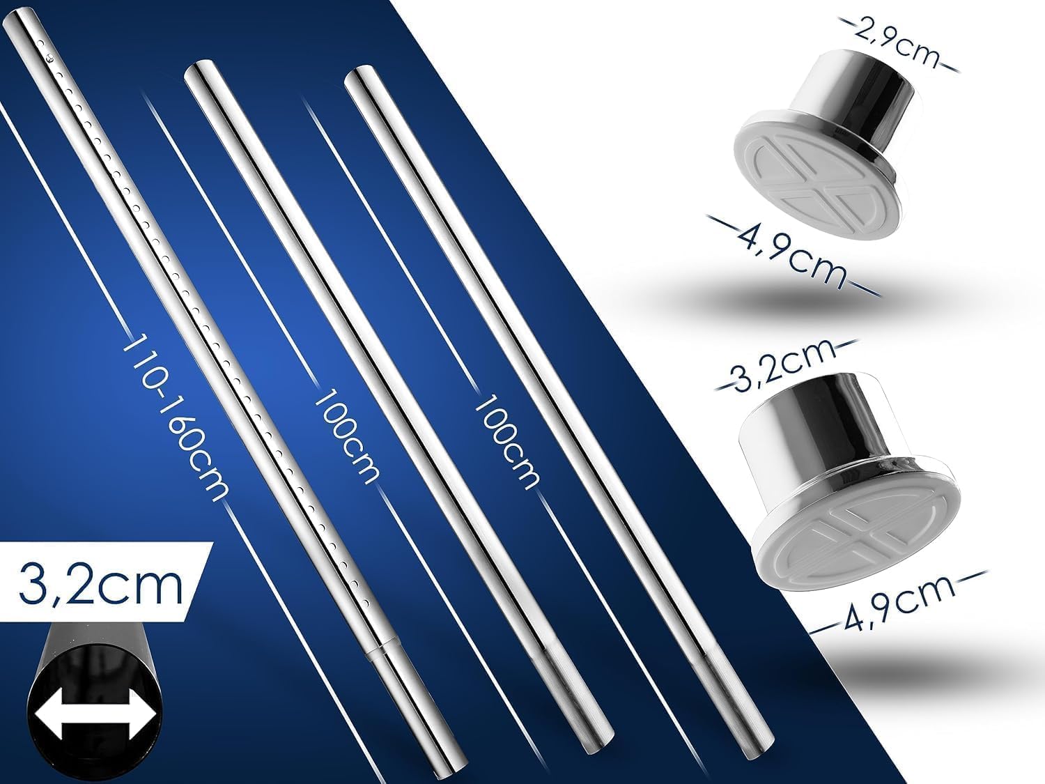 Thumbnail 1 de MEISENBERG Duschstange ohne Bohren (310–360 cm, Silber) – Teleskopstange zum Klemmen, Ø 32 mm