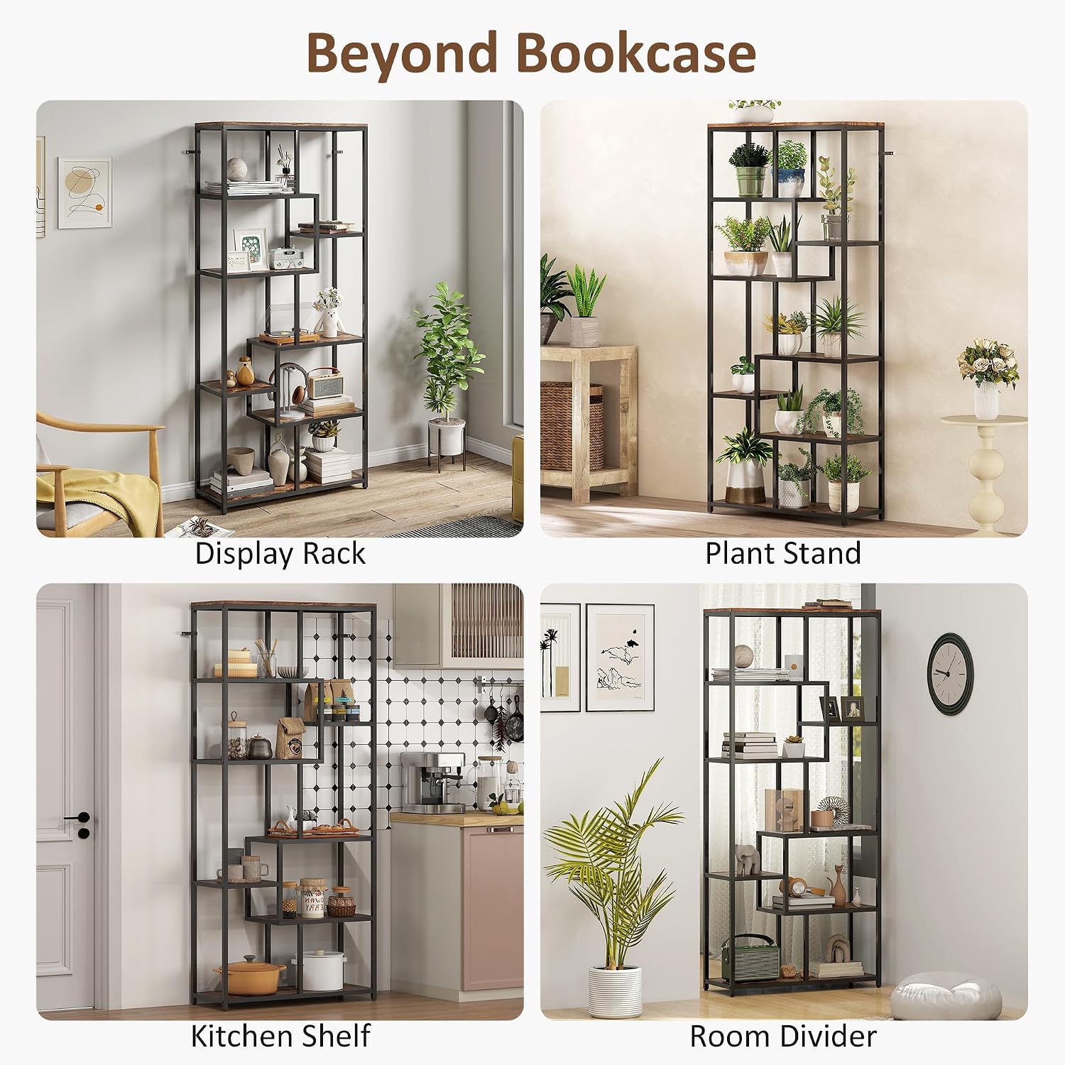 Detalle 2 de HOMCOM 836-639V00BT 7-Tier Geometric Bookcase, Rustic Brown and Black