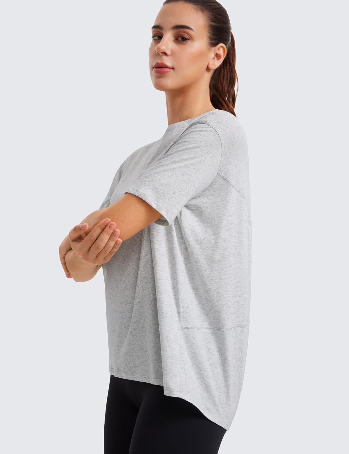 Thumbnail 3 de CRZ YOGA Women’s Pima Cotton Short Sleeve Loose Workout T-Shirt (Boat Neck)
