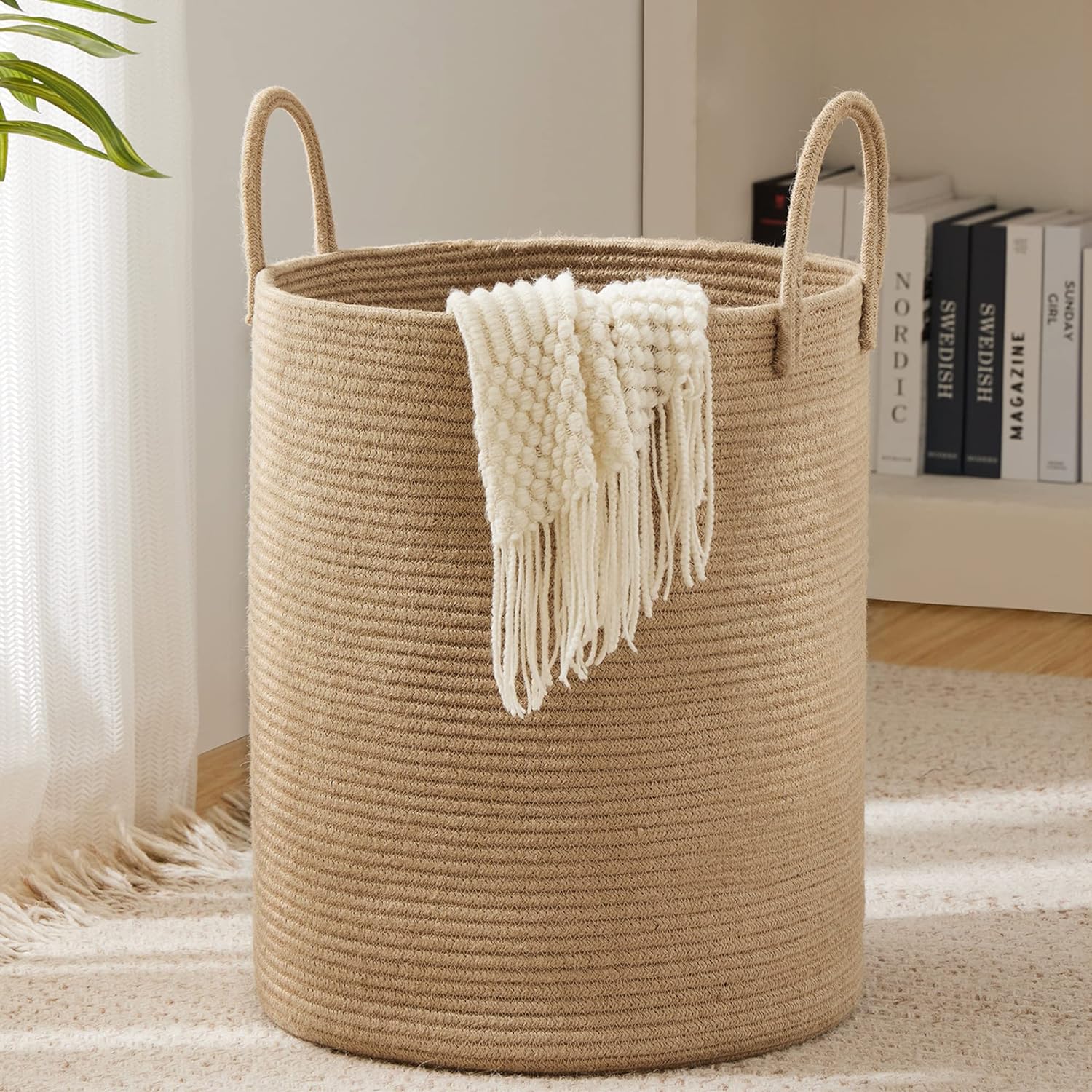 Detalle de YOUDENOVA YDSLD007 Jute Rope Laundry Hamper, 58L, Round and Foldable