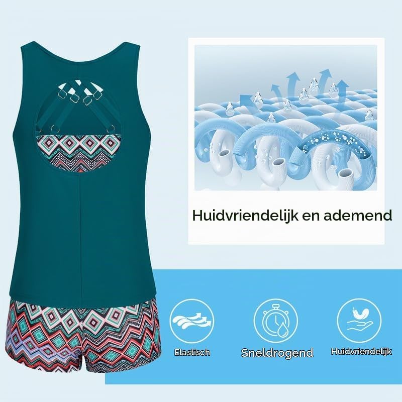 Detalle de JASAMBAC 3-delige tankini voor dames met tanktop, bikinitop en short