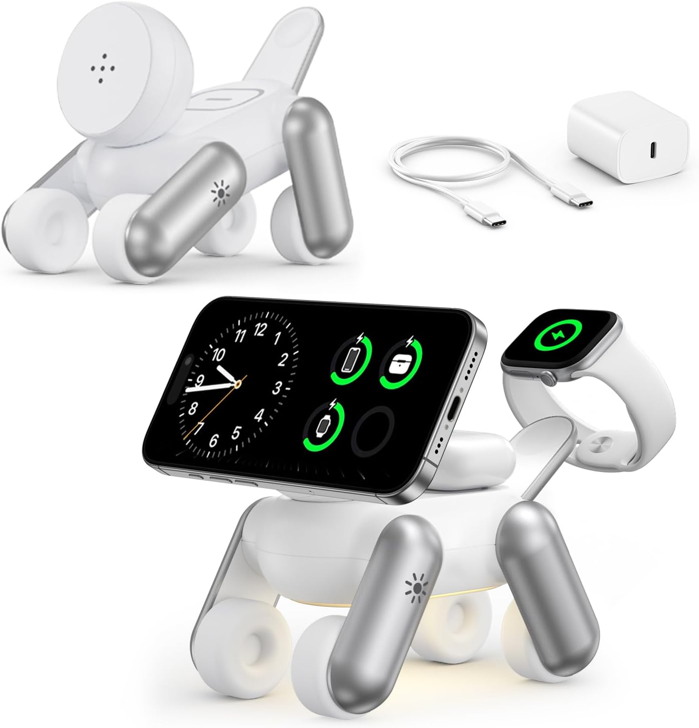 Detalle de Stazione di Ricarica MagSafe 3 in 1: ricarica simultanea per iPhone, Apple Watch e AirPods - design regolabile