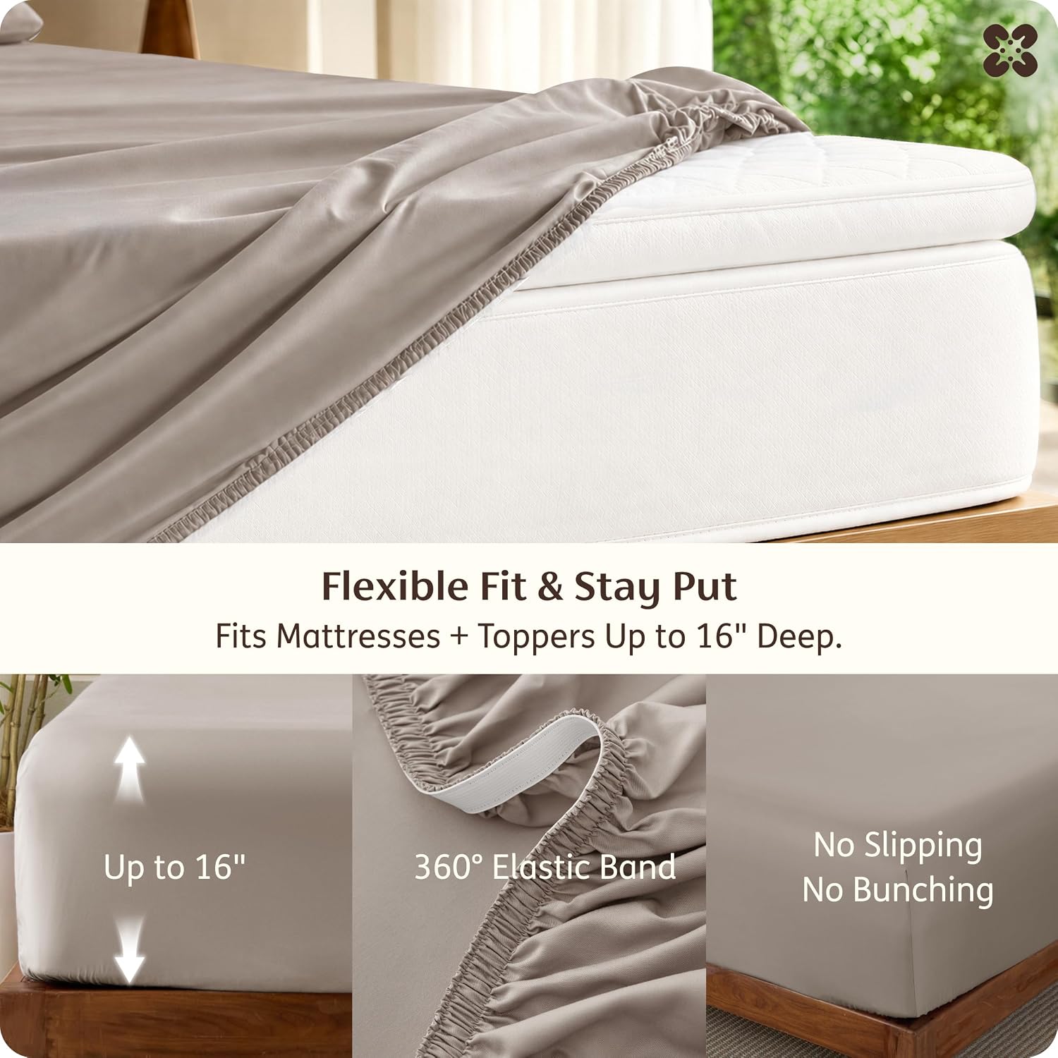 Thumbnail 4 de Bedsure King Bamboo Rayon Sheet Set, Simply Taupe, 4-Piece, Deep Pocket
