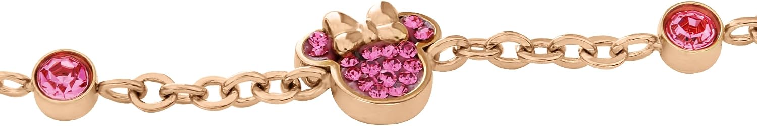 Detalle 2 de Disney Bracelet Minnie pour filles en Acier Inoxydable, zircones roses - Taille 13-18 cm
