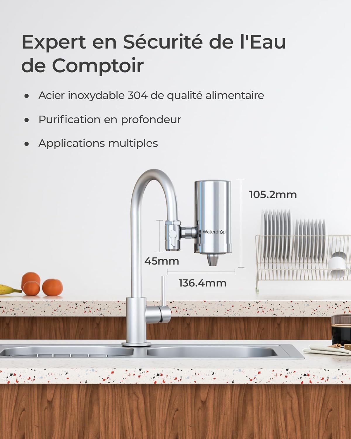 Thumbnail 4 de Waterdrop WD-FC-06: Rubinetto in acciaio inox con filtro a blocchi di carbone