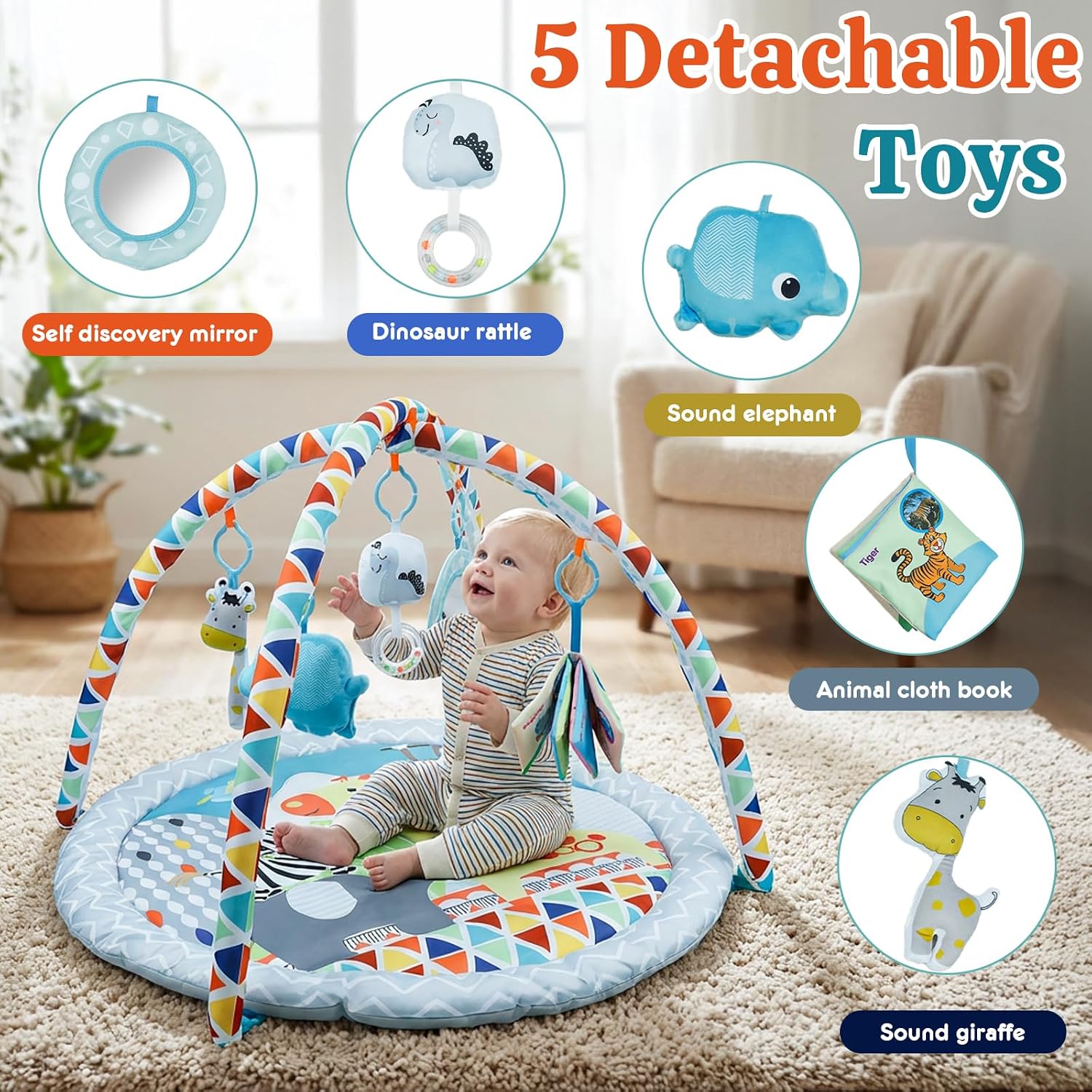 Thumbnail 6 de Baby Play Mat & Gym for 0-18 Months: 5 Detachable Toys, Premium Fabrics