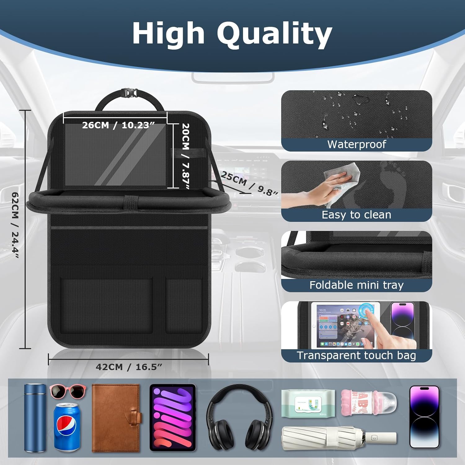 Thumbnail 2 de Oneyus Auto Organizer car seat protector with tray