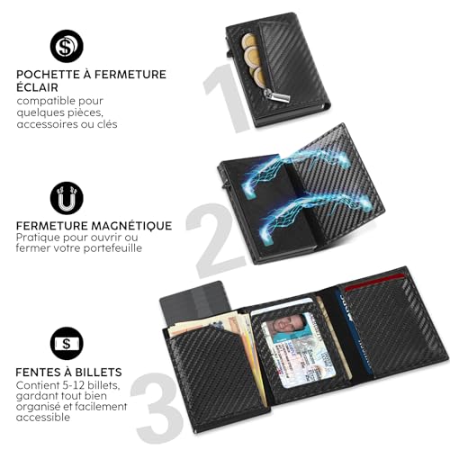 Thumbnail 3 de TENBST Porte Carte en Cuir Carbone RFID – Édition Noir, Portefeuille compact et sécurisé