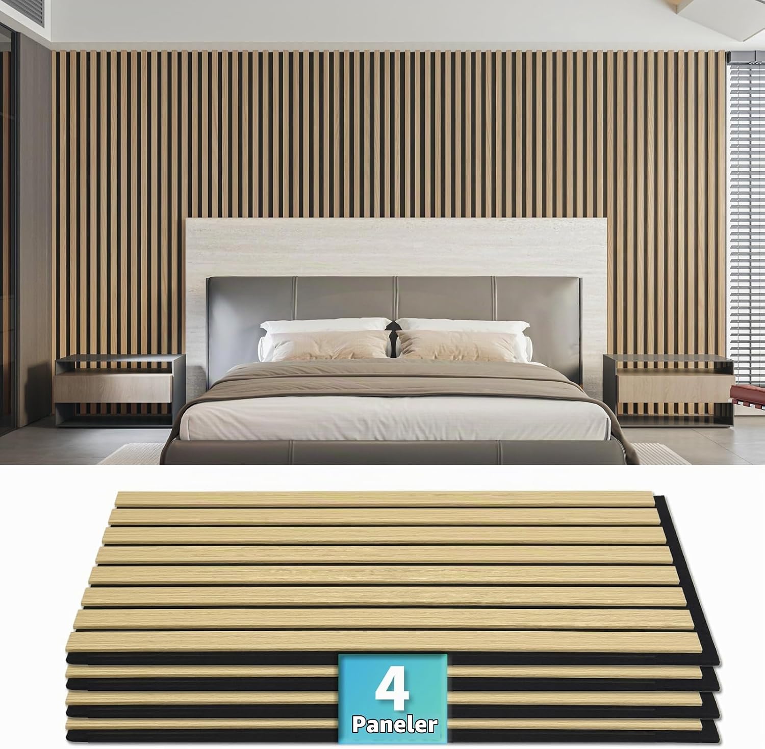 Detalle 2 de Art3d akustiska väggpaneler i ek, 3D-räfflade, 60 x 30 cm, 4-pack
