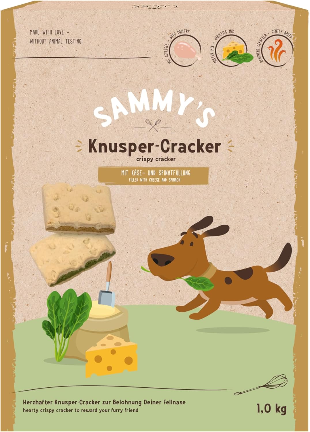 Detalle 2 de Sammy's Cnusper Cracker 4 x 1 kg : friandises croustillantes au fromage et épinards pour chiens adultes