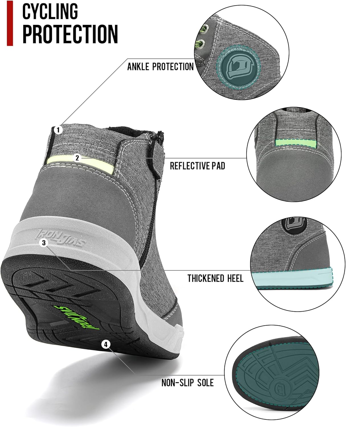 Thumbnail 3 de IRON JIA'S Motorradschuhe Herren – CE-konforme Stiefel mit rutschfester Sohle, atmungsaktiv und seitlichem Reißverschluss