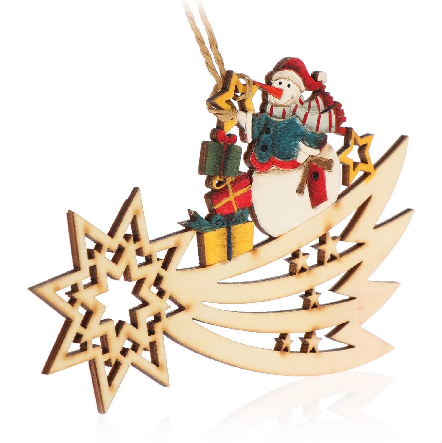 Thumbnail 6 de COM-FOUR® 3X Pendentif en Bois pour Le Sapin de Noël – Trio d'Étoiles Filantes