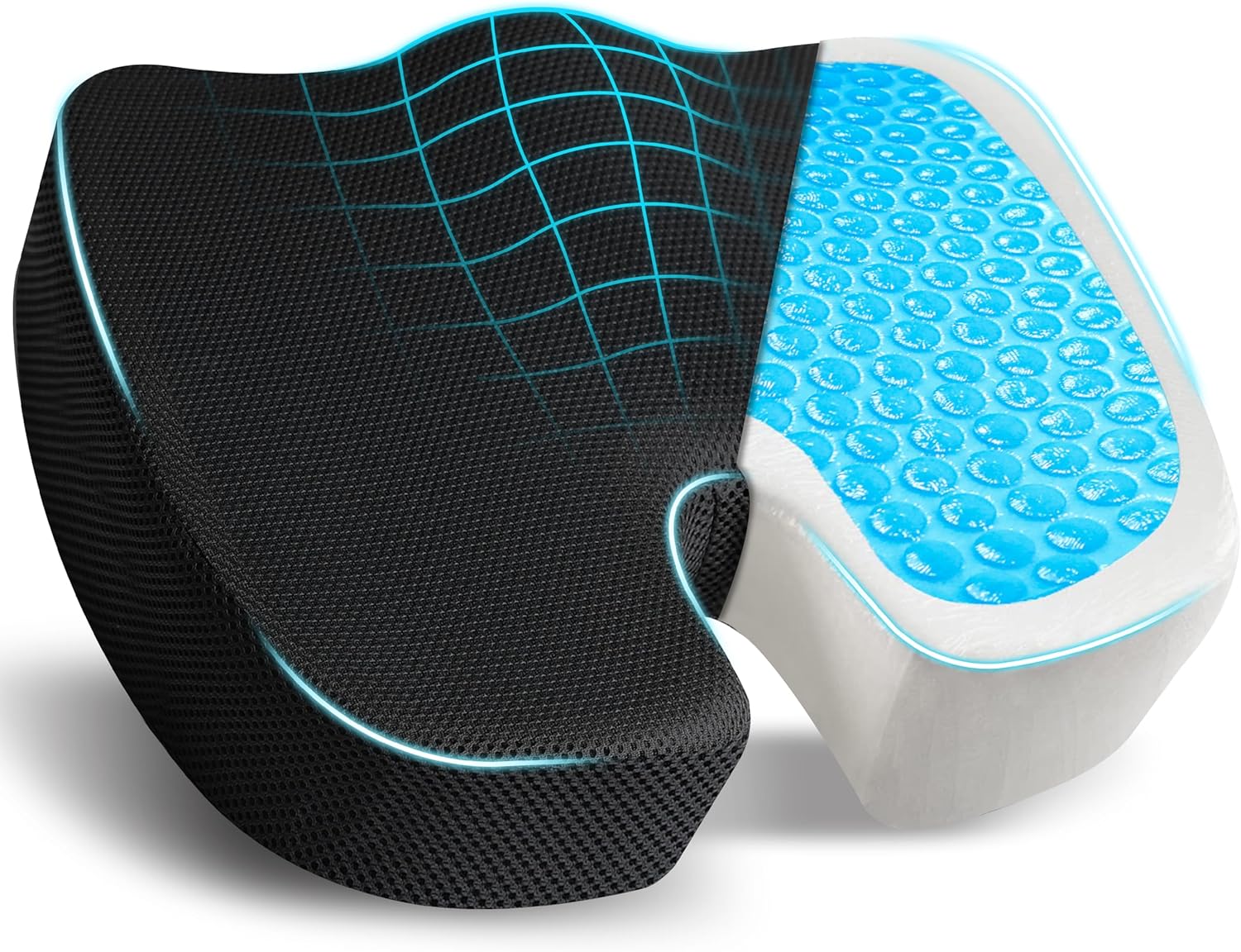 Detalle de EcoNour Coccyx Cushion memory foam & gel seat cushion for sciatica, tailbone and lower back support