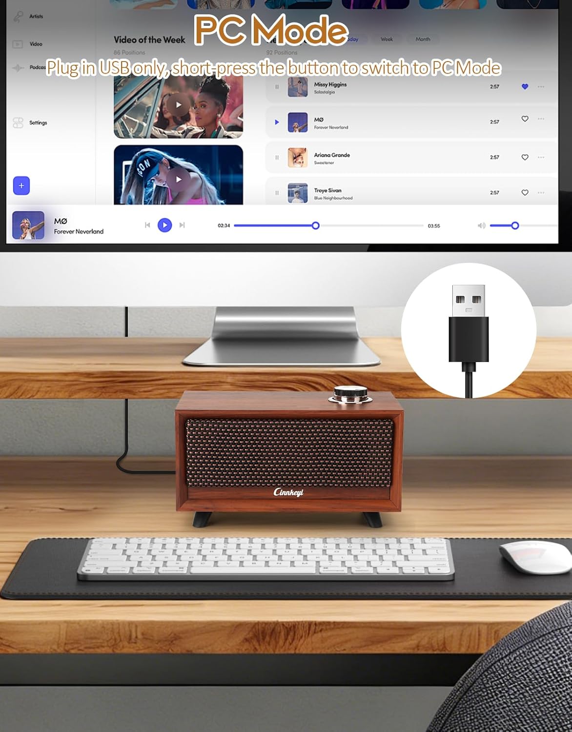 Thumbnail 4 de cinnkeyi Wooden PC Soundbar: Compact, USB-Powered Bluetooth 3-Mode Speaker