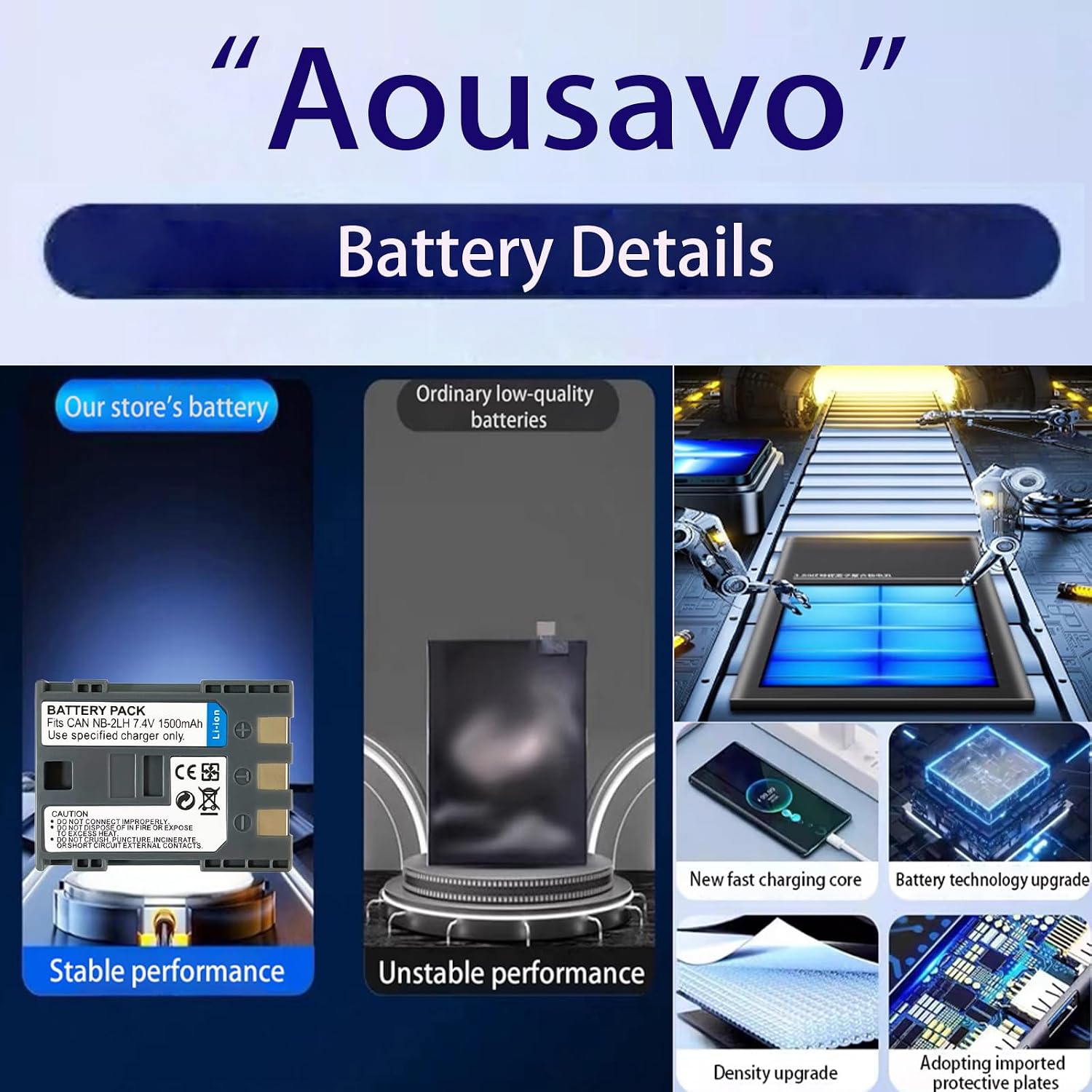 Detalle de Aousavo NB-2L NB-2LH Ersatzakku – kompatibel mit Canon EOS 350D/400D, PowerShot G7/G9 und weiteren Modellen