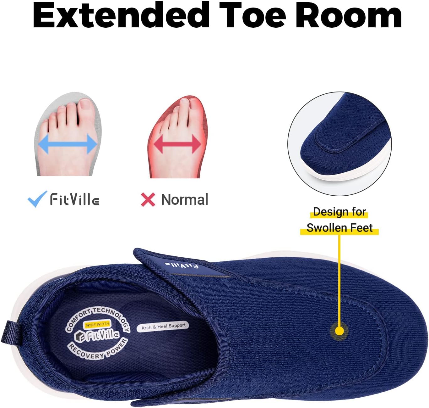 Thumbnail 1 de FitVille Mens Extra Wide Fit Diabetic Slippers with Adjustable Strap