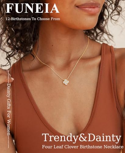 Detalle de FUNEIA Collier trefle à 4 feuilles en plaqué or 18k avec zircone cubique – longueur ajustable