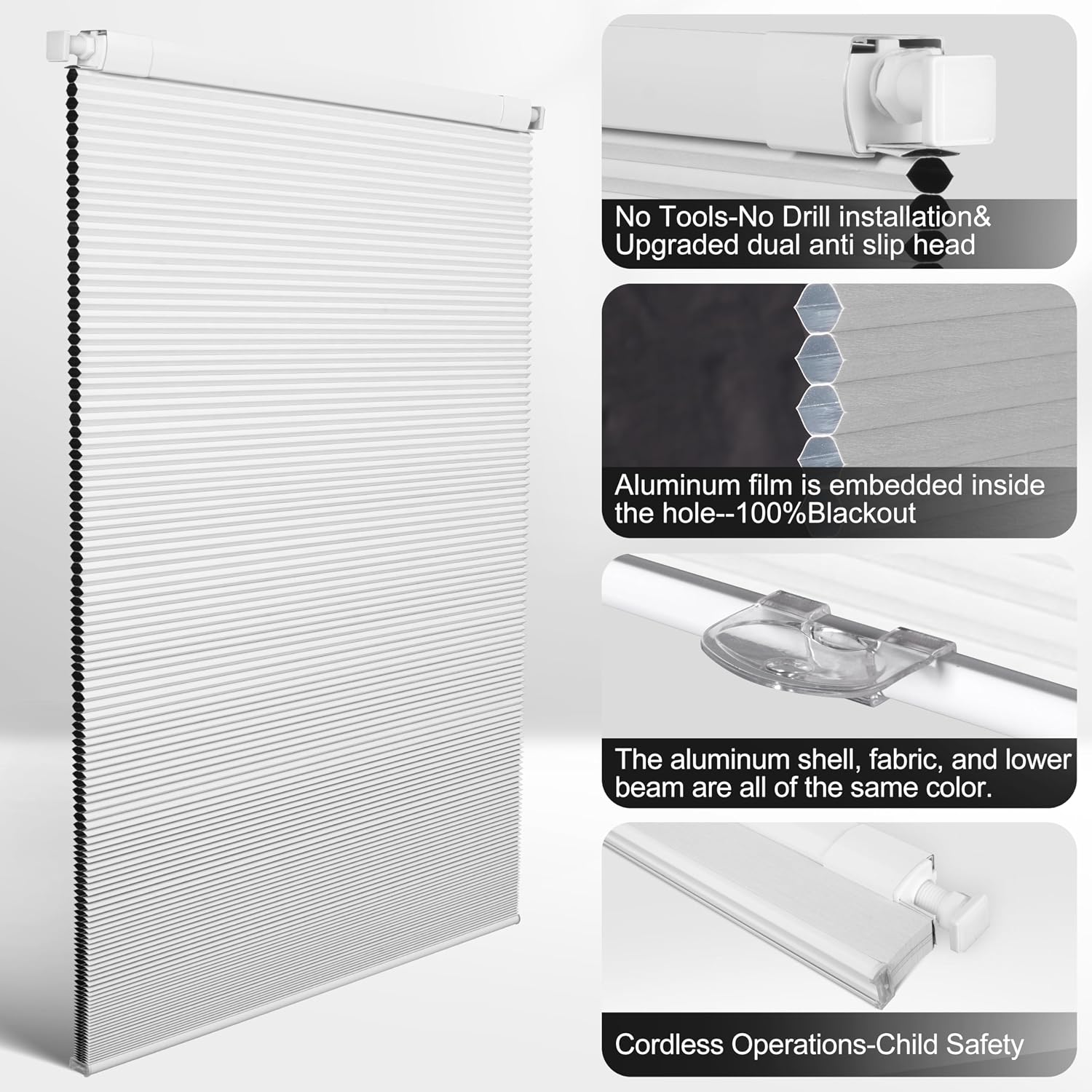Detalle de Sulugood CAHB01 Cordless Blackout Cellular Shade, 46" W x 64" H