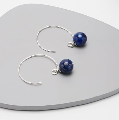 Detalle de Treasure Bay Lapis Lazuli Hoop Drop Earrings in 925 Sterling Silver