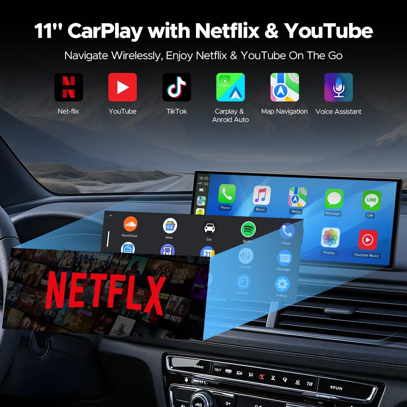 Thumbnail 1 de Volam 11" Wireless Carplay Screen for Car