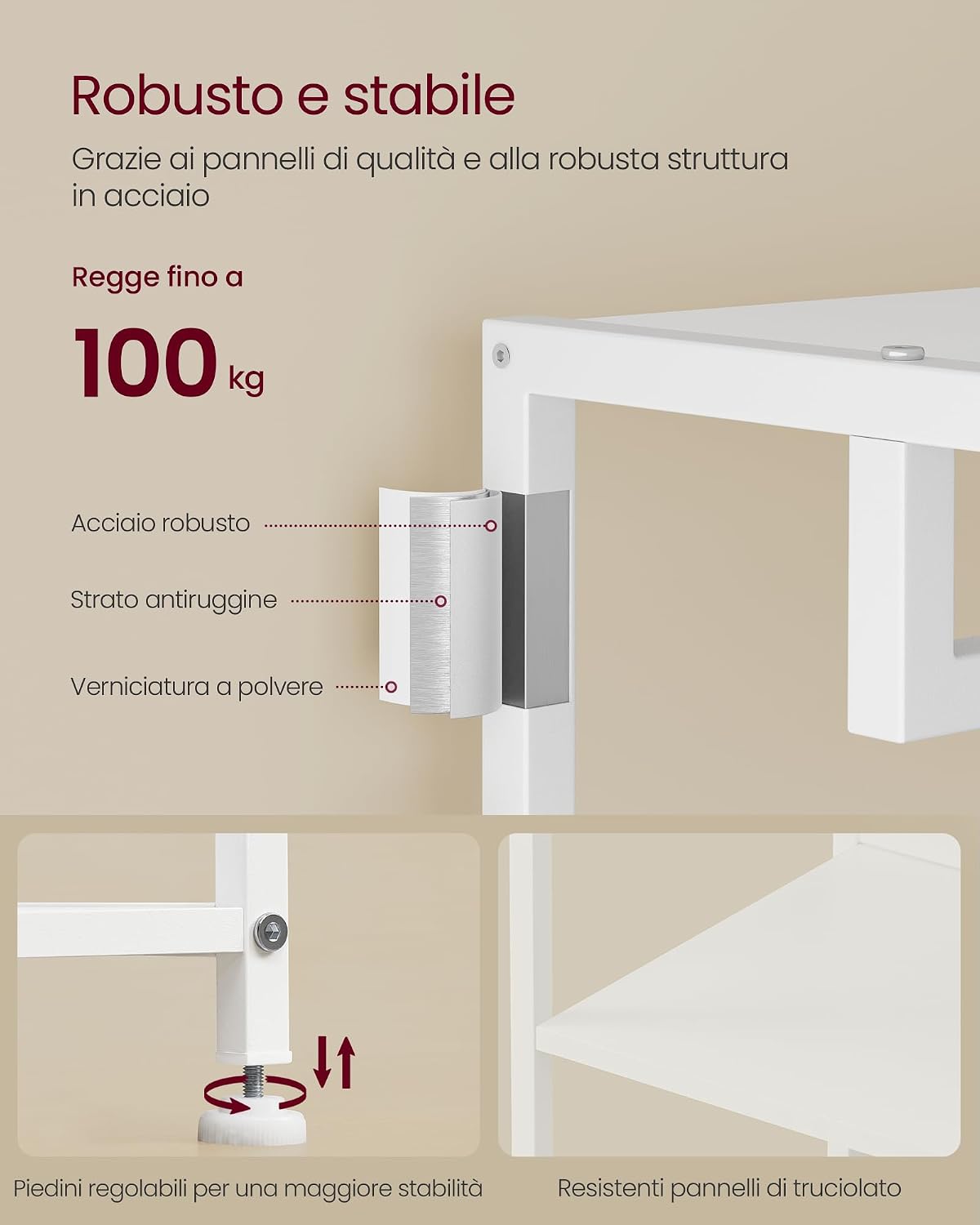 Detalle de VASAGLE Appendiabiti con Ripiani: Attaccapanni Ingresso in Acciaio Bianco Nuvola RCR061WC02