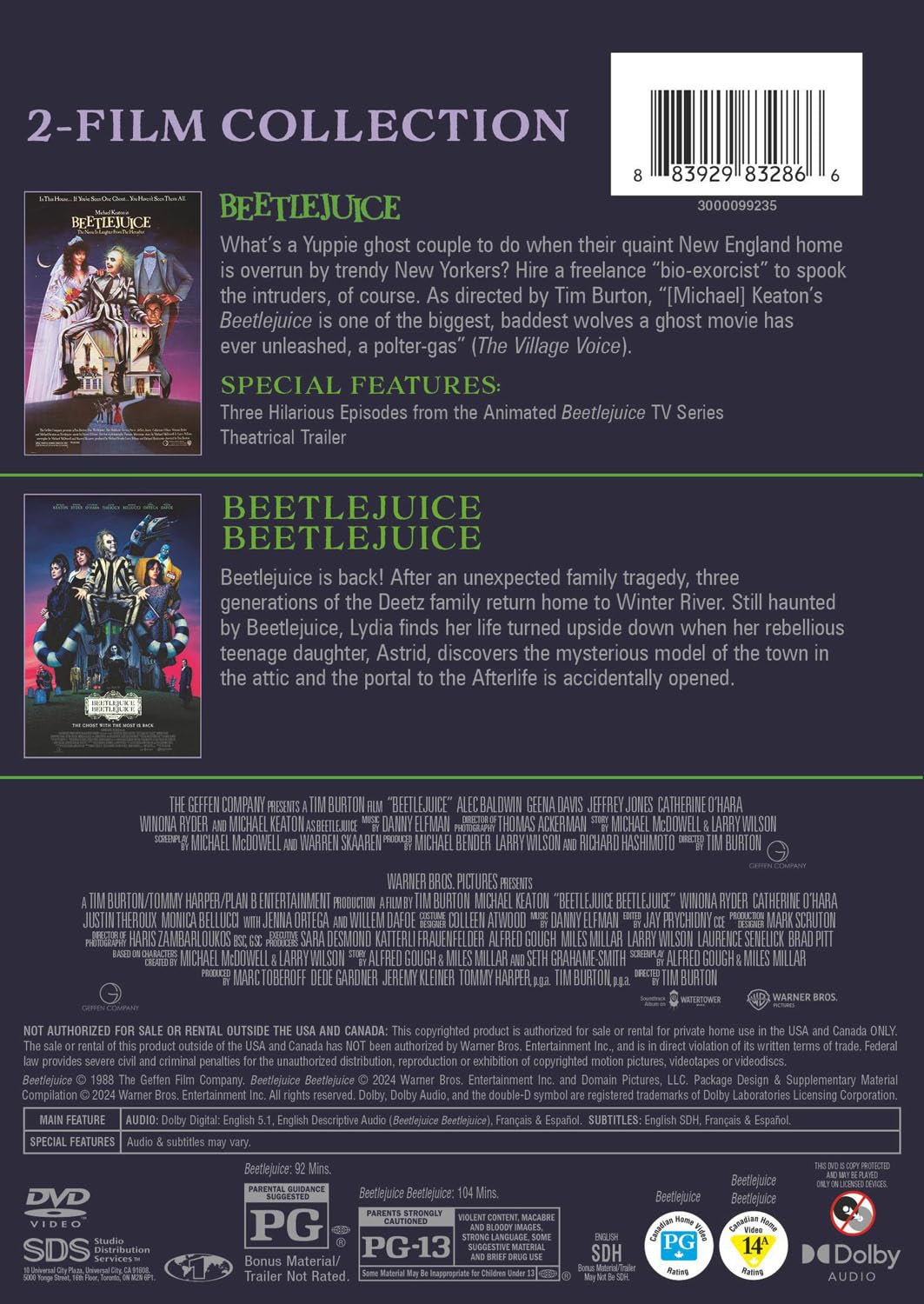 Detalle 2 de Beetlejuice Beetlejuice 883929832866 2-Film DVD Collection, English